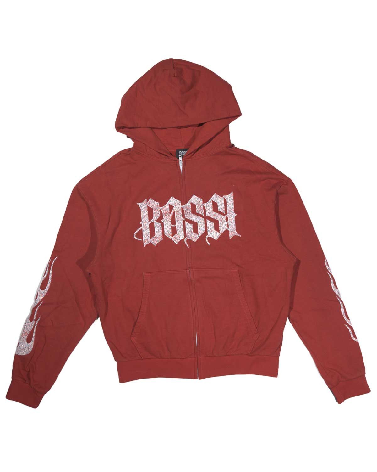 Hugo Boss Bossi Vintage Rhinestone Hoodie Red/White/Clear Size US L / EU 52-54 / 3 - 1 Thumbnail