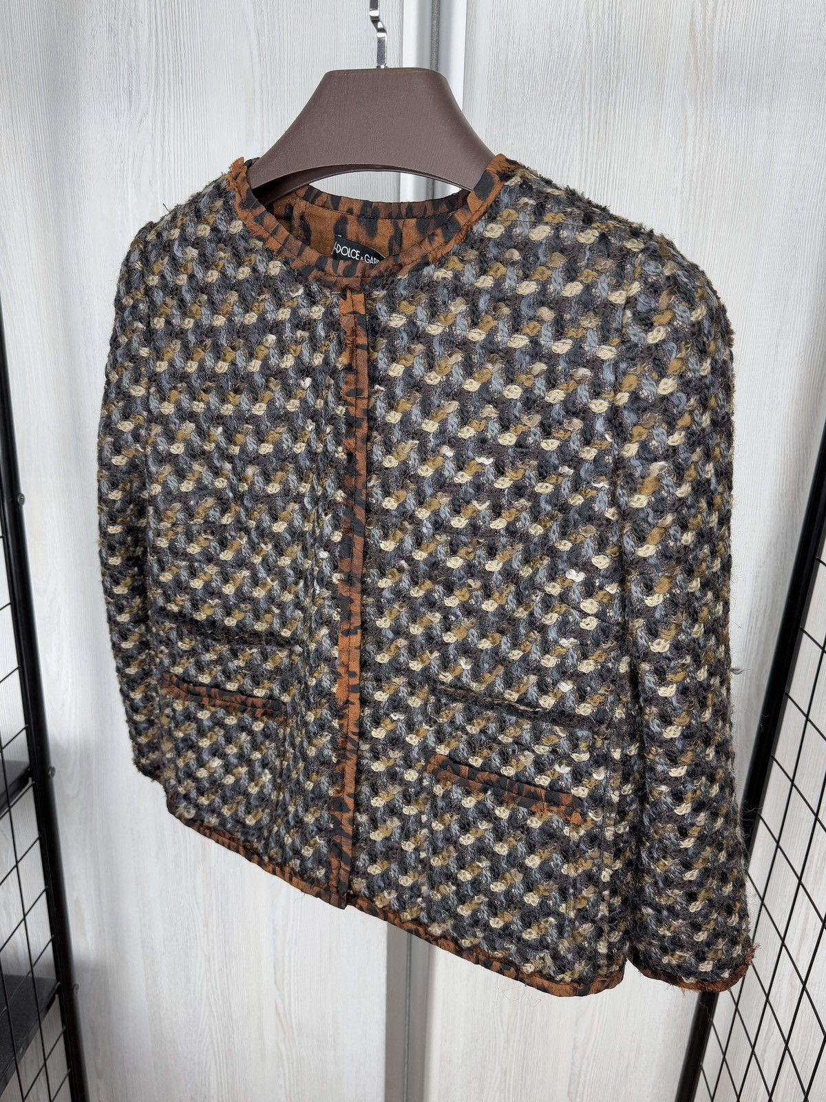 Dolce & Gabbana tweed leopard print wool silk jacket size 44