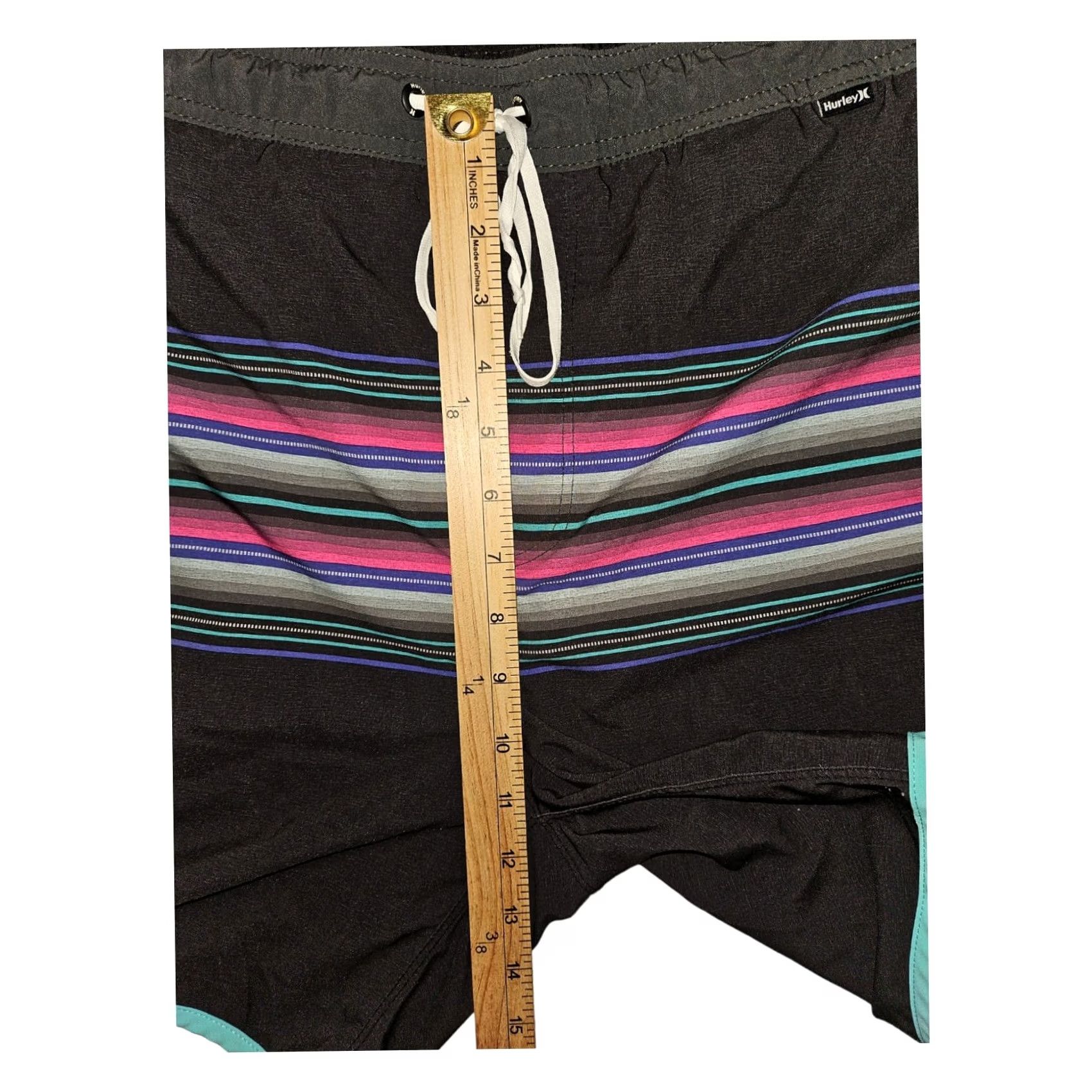 Hurley Hurley Swim Trunks Men XL Black Striped Pockets Drawstring Logo Swimwear Size US 36 / EU 52 - 4 Thumbnail