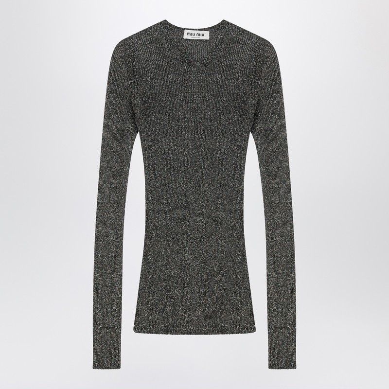 Miu Miu Miu Miu Gray Long-Sleeve Shirt In Lurex Size M / US 6-8 / IT 42-44 - 1 Thumbnail