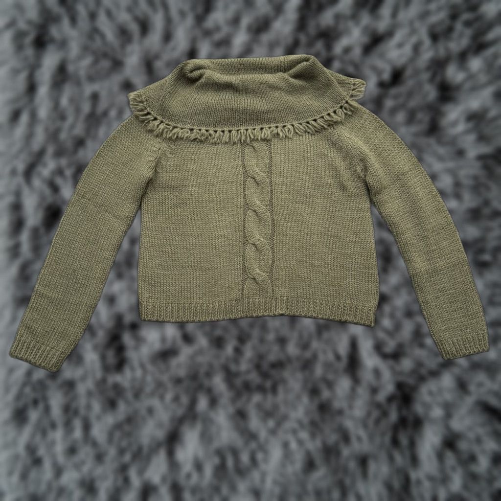 Vintage VINTAGE Norton Studio 90s Boho Cable Knit Fringe Cropped Sweater Womens Small Green Pullover Knit Size S / US 4 / IT 40 - 1 Thumbnail