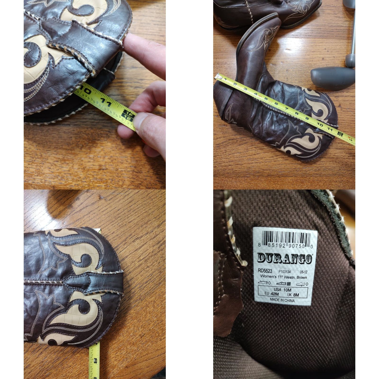 Durango Durango Crush Western Boot Mids Calf 11" Peek-A-Boot Brown Leather 10M Womens Boots Cowboy Cowgirl 90s Theme? Size US 8 / IT 38 - 9 Thumbnail