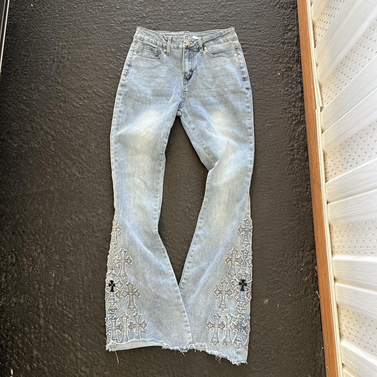 Vintage Womens cross Flared Jeans Wide Leg Jeans Light Wash Y2K Size 26" / US 2 / IT 38 - 1 Thumbnail