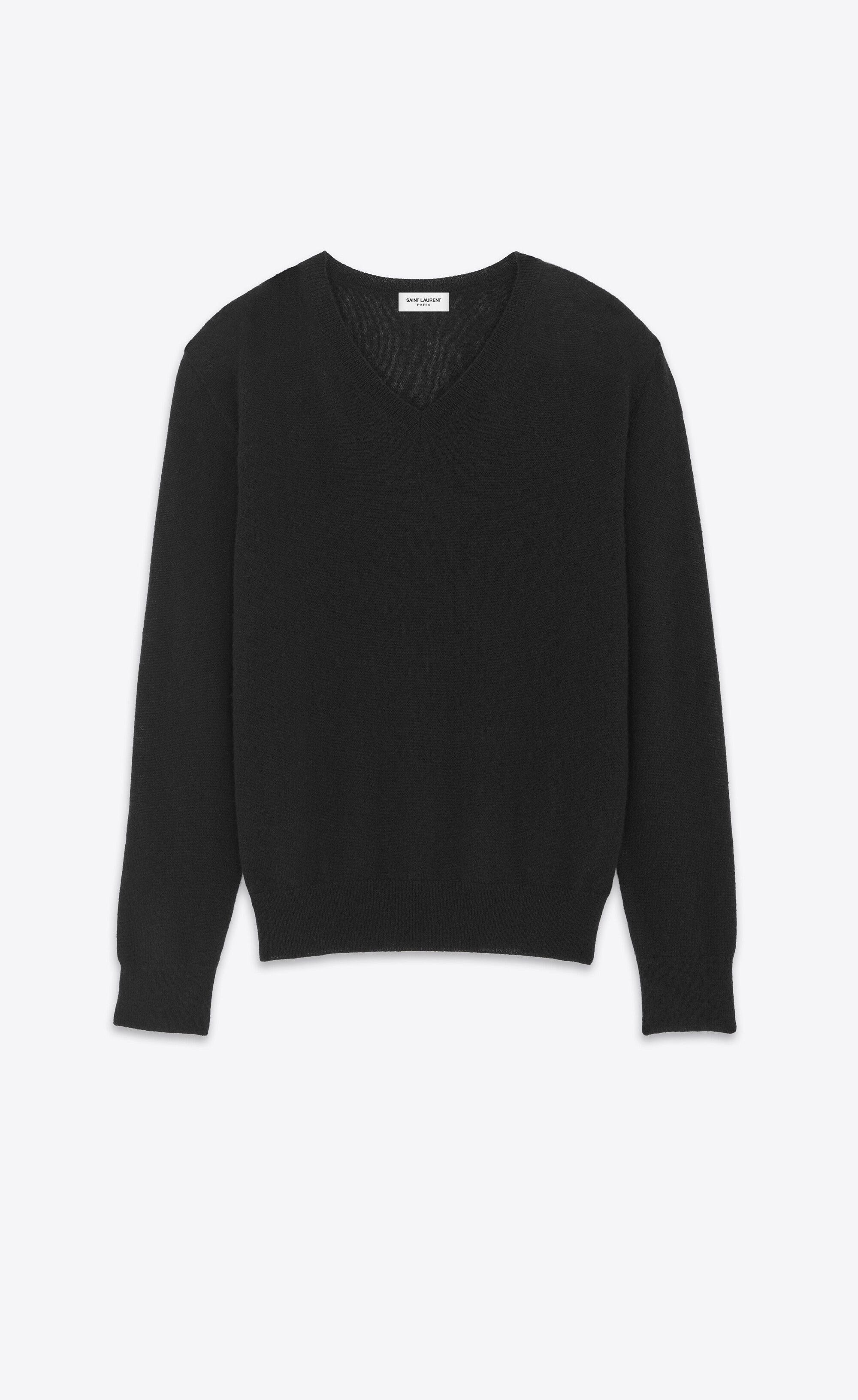 Saint Laurent Paris oc11z0126 779762 V Neck Sweater in Cashmere and Silk Black Size US M / EU 48-50 / 2 - 1 Thumbnail