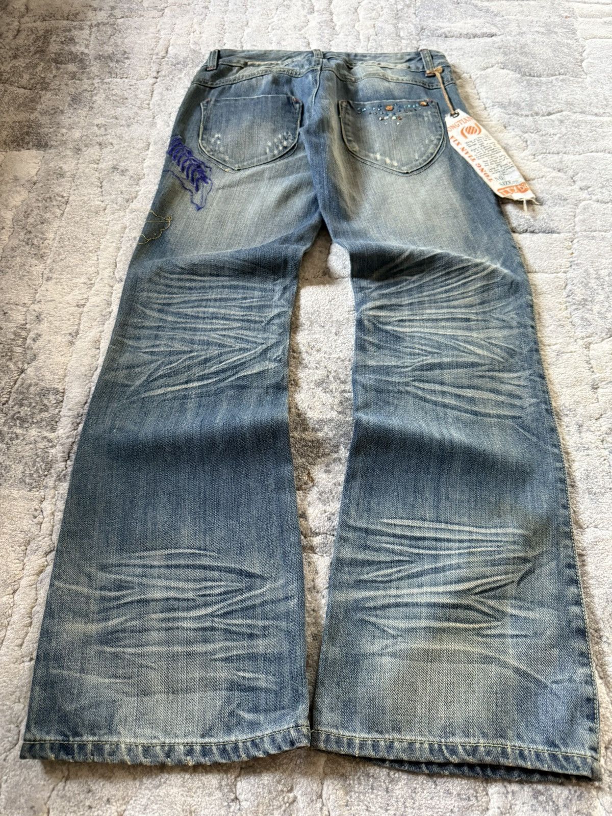 If Six Was Nine Studded Gemstone Claw Mark Muddy Wash Japanese Flared Jeans Size US 29 - 2 Thumbnail