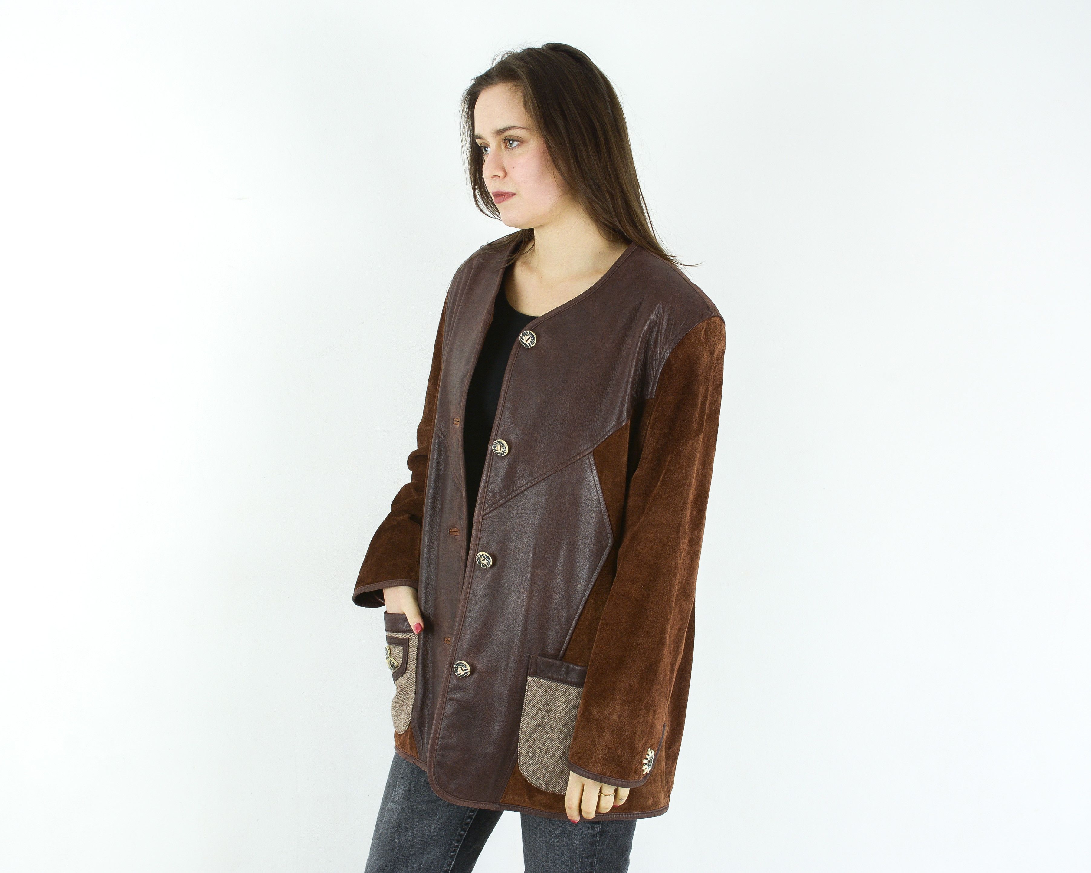 Genuine Leather × Vintage Country World Suede Leather Jacket Button Up Blazer Coat Size L / US 10 / IT 46 - 3 Thumbnail