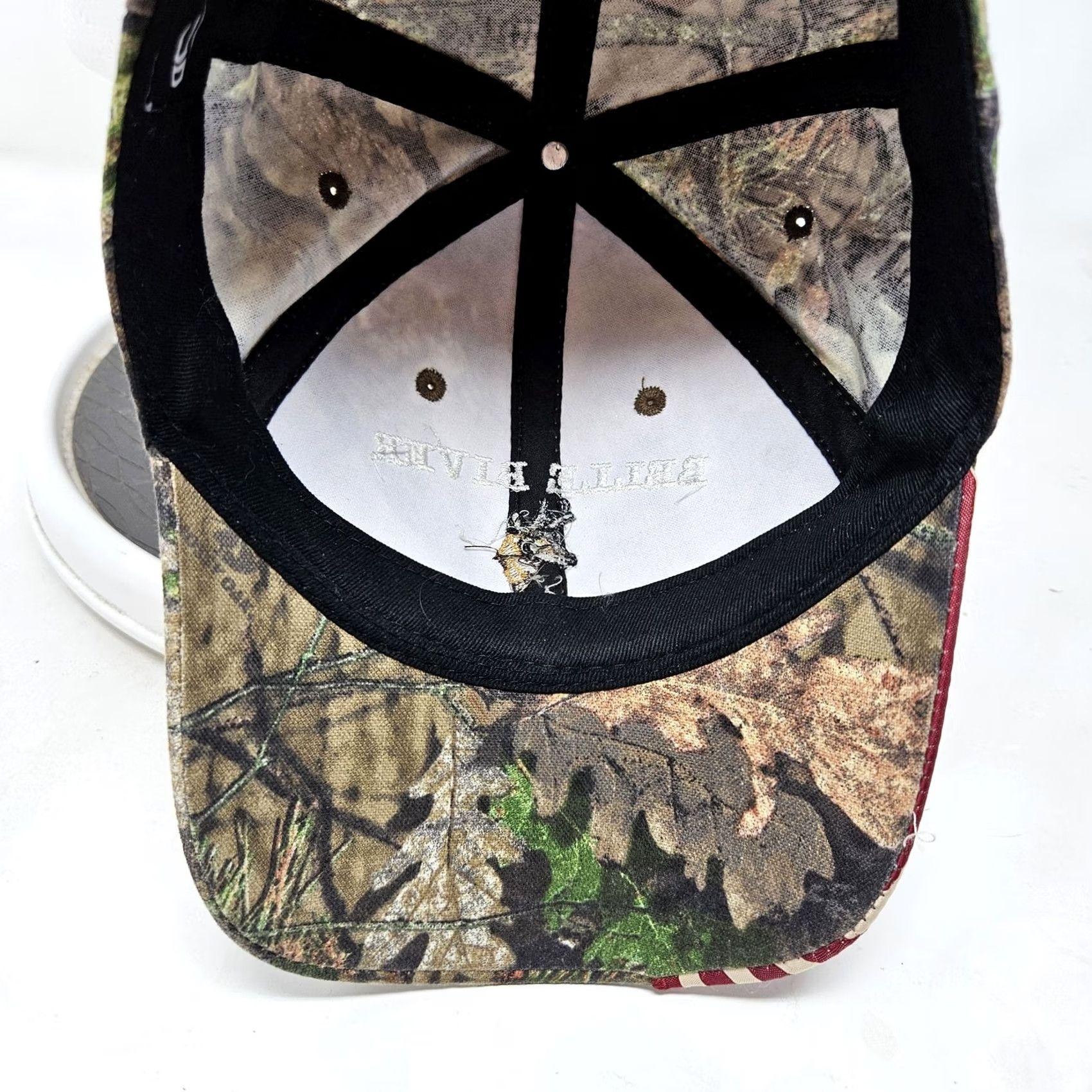 Vintage Outdoor Cap Hat Mens Camouflage Green Cotton Polyester Adjustable Strap Back USA Embroidered Deer Pattern Hunting Patriotic Canvas Cap Size ONE SIZE - 6 Thumbnail