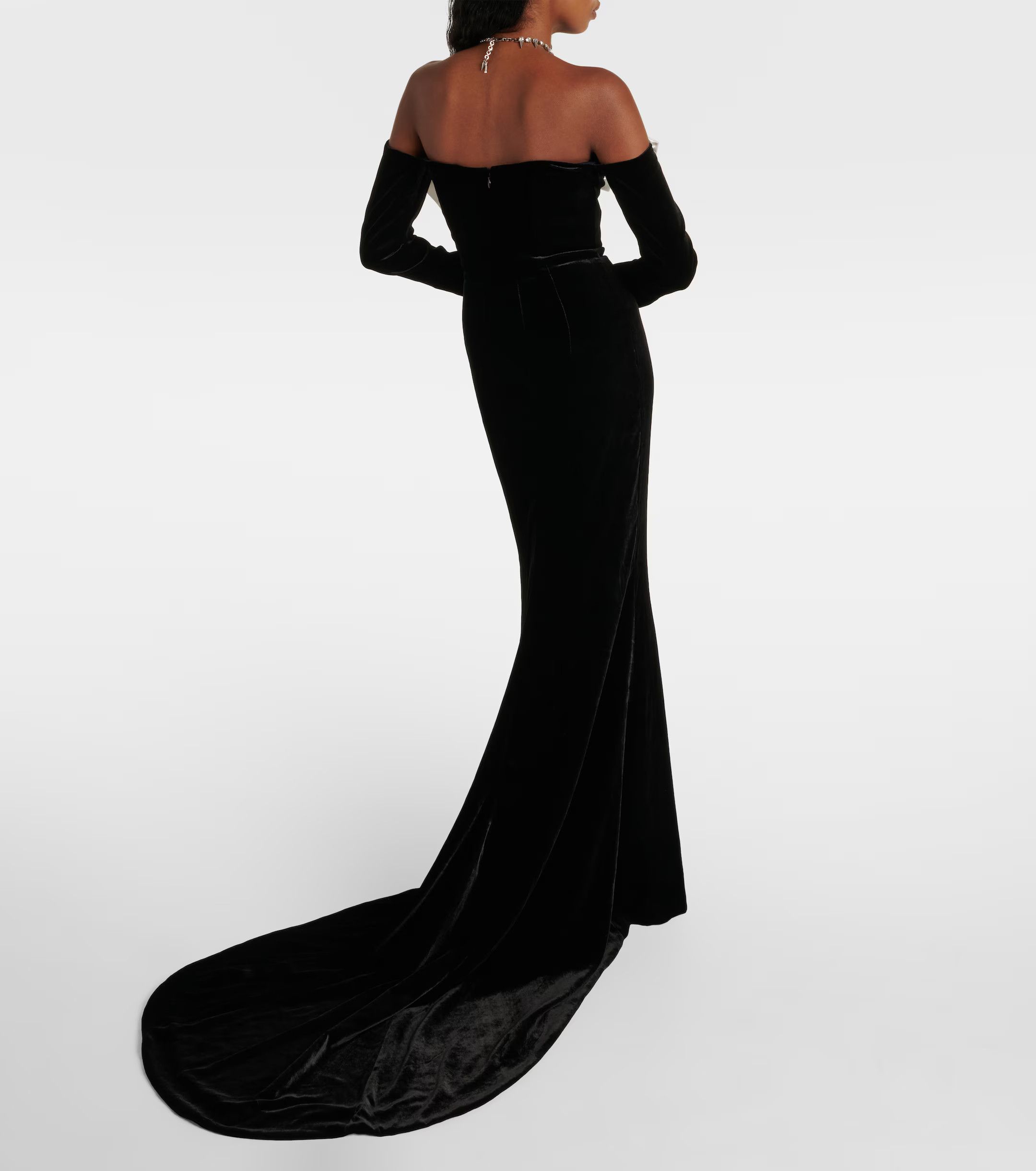 Alessandra Rich o1s22i1n0225 Maxi Velvet Dress in Black Size M / US 6-8 / IT 42-44 - 3 Thumbnail