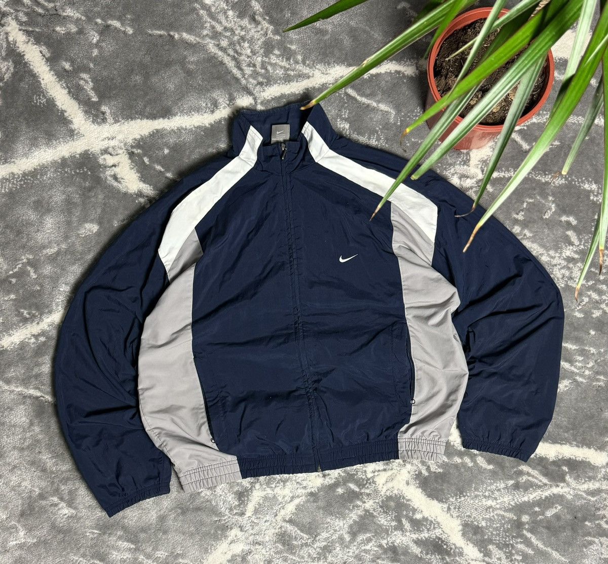 Pre-owned Nike X Vintage 00s Nike Vintage Nylon Mini Swoosh Track Jacket In Navy