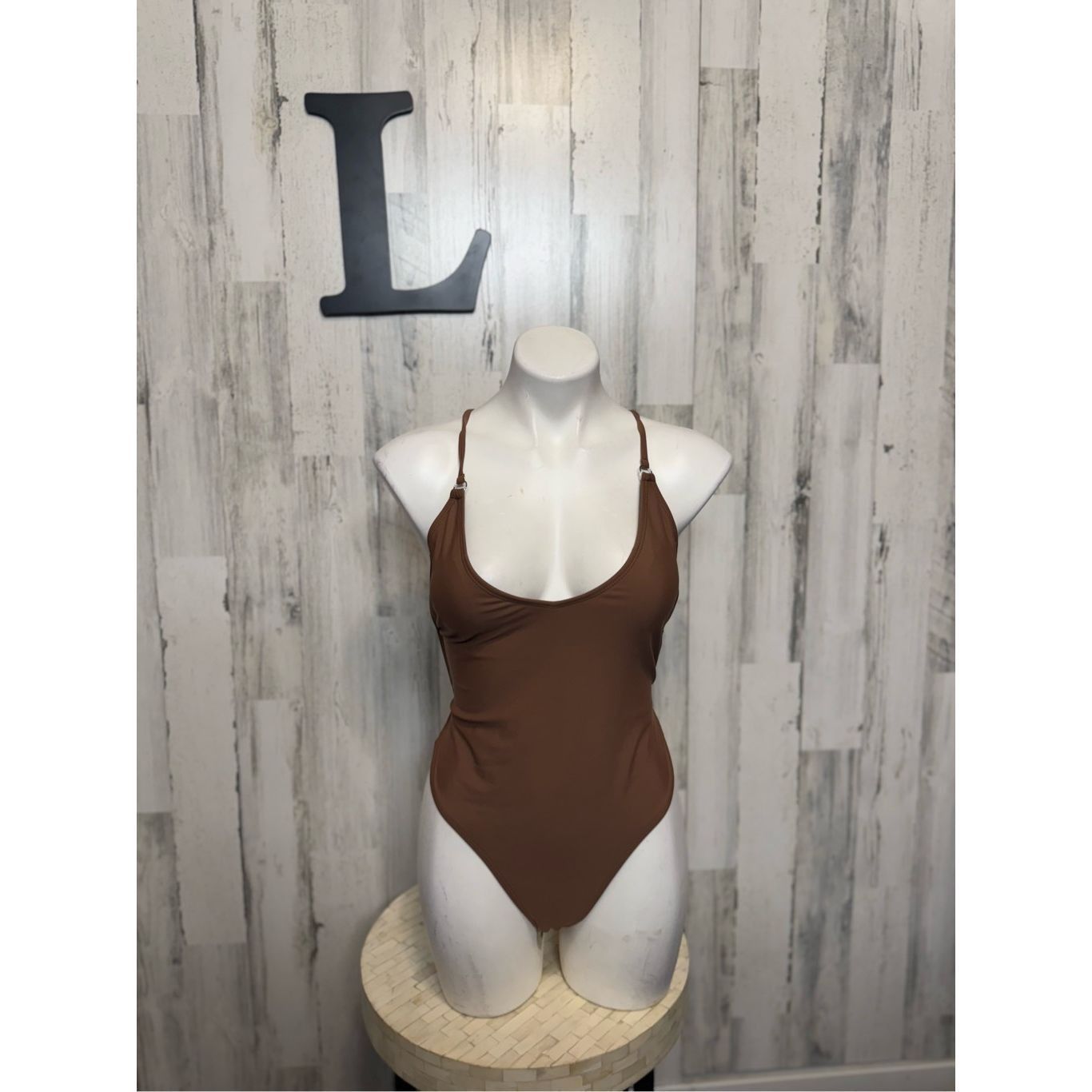 Other Matte Collection Brown Strappy Back Bodysuit Size L Open Bac Size L / US 10 / IT 46 - 1 Thumbnail