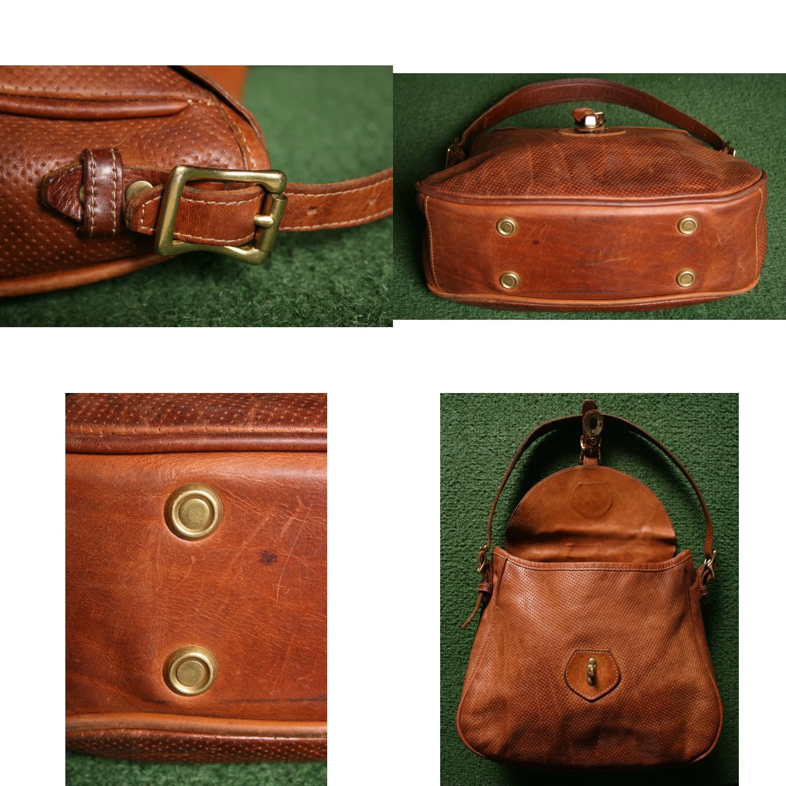 Vintage VINTAGE J.W. HULME CO. Perforated Tan Leather Satchel Shoulder Bag Purse Leather Tote Women Medium Tan Bag Purse Satchel Shoe Bag Womens Size ONE SIZE - 8 Thumbnail