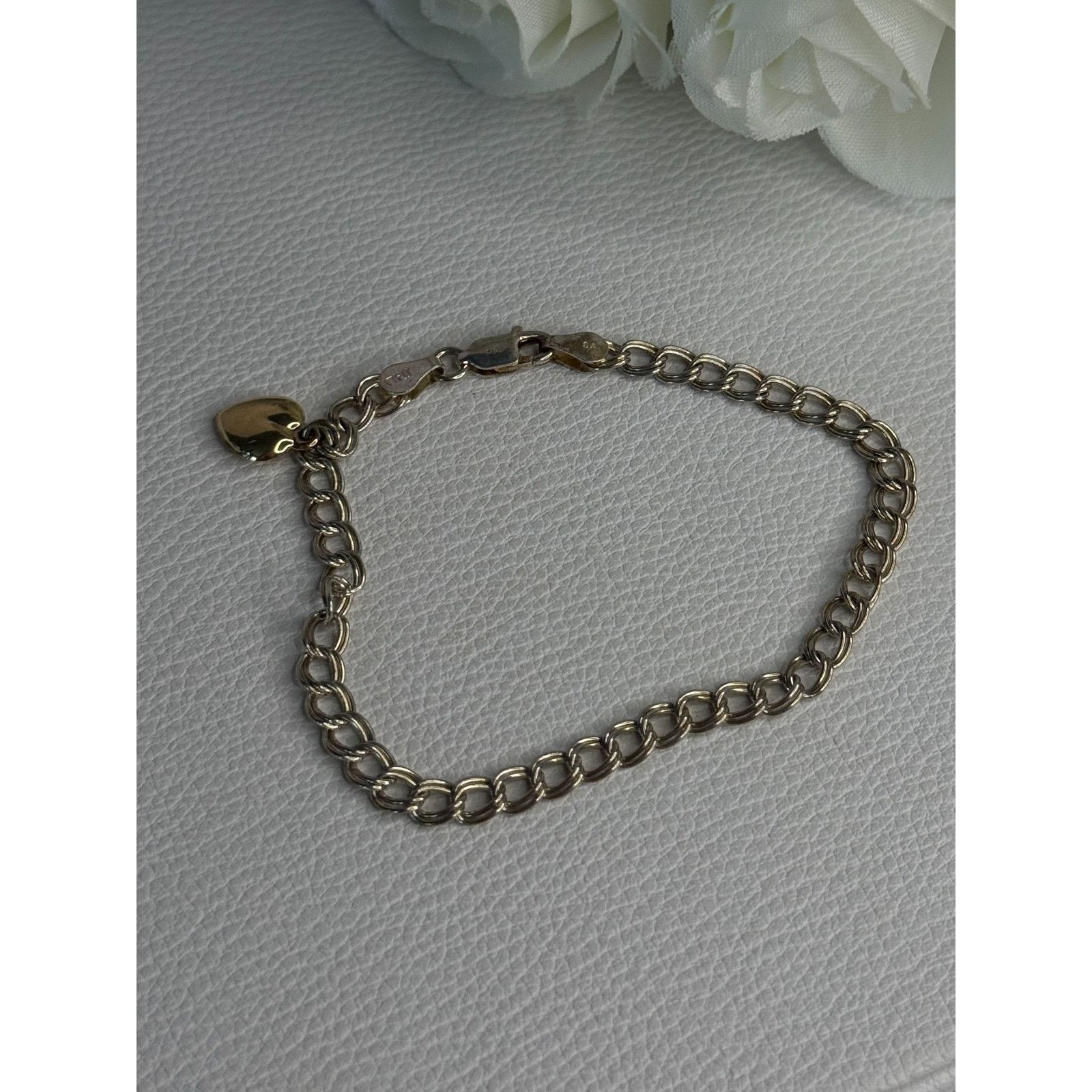 Jewelry 925 STERLING SILVER 14K YELLOW GOLD HEART ITALY BRACELET Size ONE SIZE - 2 Thumbnail