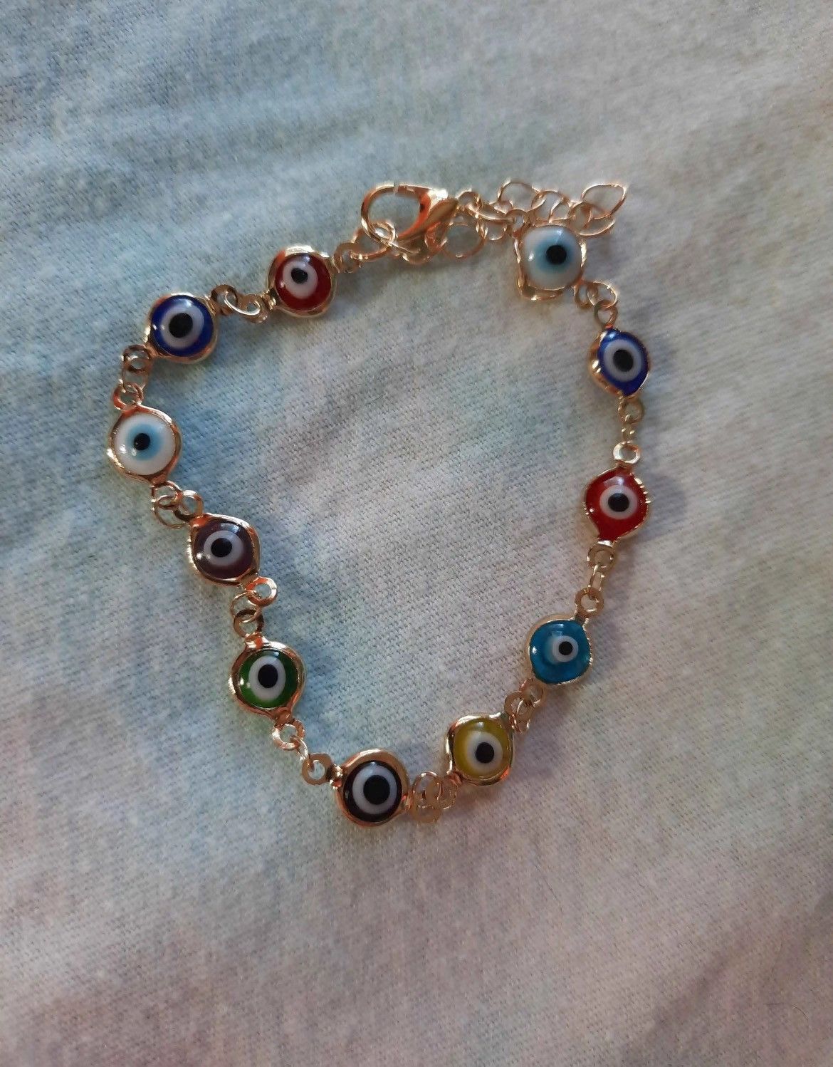 Handmade Evil Eyes Gold Chain Bracelet Size ONE SIZE - 3 Thumbnail