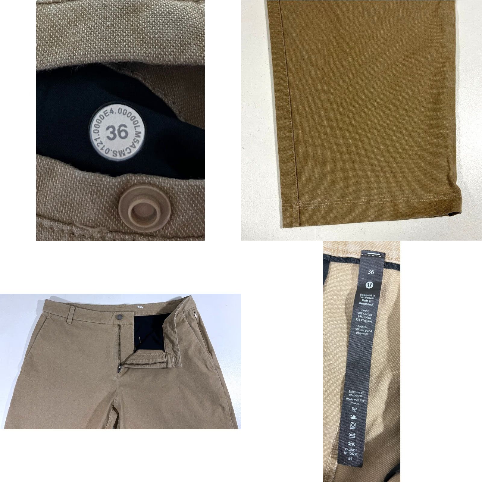 Lululemon Lululemon Men's Commission Pant Classic LM5ACMS 36x28 Tan Cotton Blend Canvas Straight Front Baggy Chino Shirt? Size US 36 / EU 52 - 8 Thumbnail
