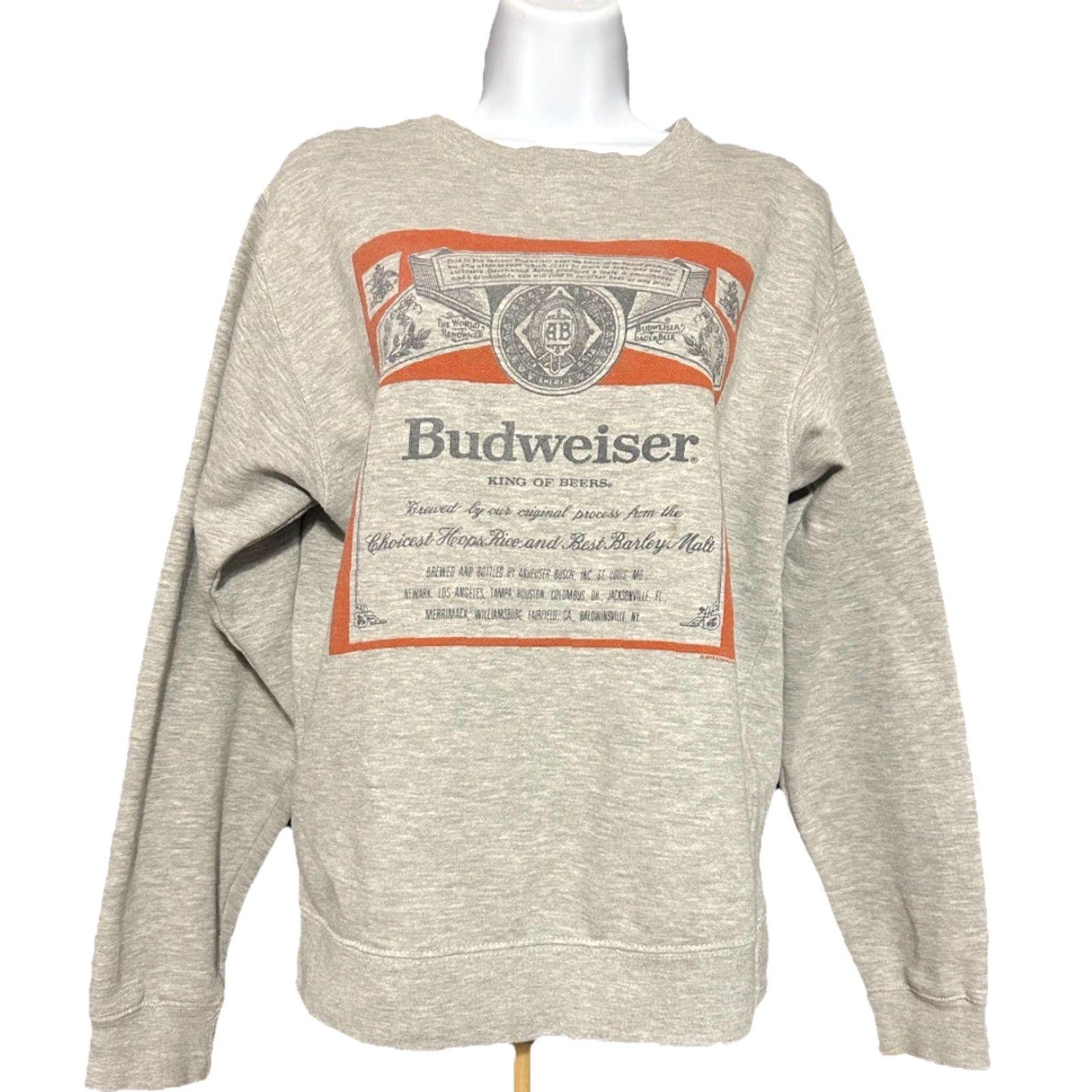 Junk Food Budweiser Sweatshirt Pullover Women XS Fits Small Heather Gray Junk Food Logo Crew Neck Long Sleeve Knit-<|END|> Size S / US 4 / IT 40 - 2 Thumbnail