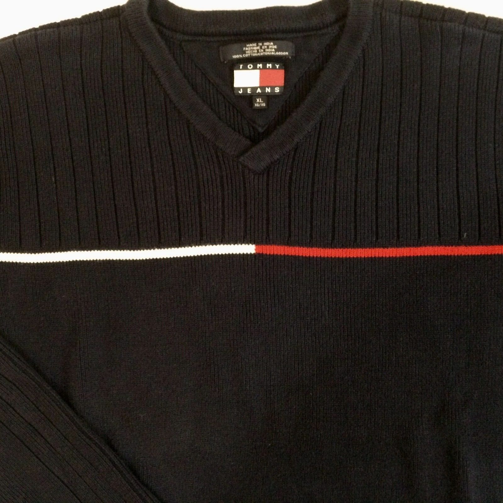 Tommy Hilfiger 90's Tommy Hilfiger Jeans Blue KNIT Cotton V-NECK Sweater XL Size US XL / EU 56 / 4 - 2 Thumbnail