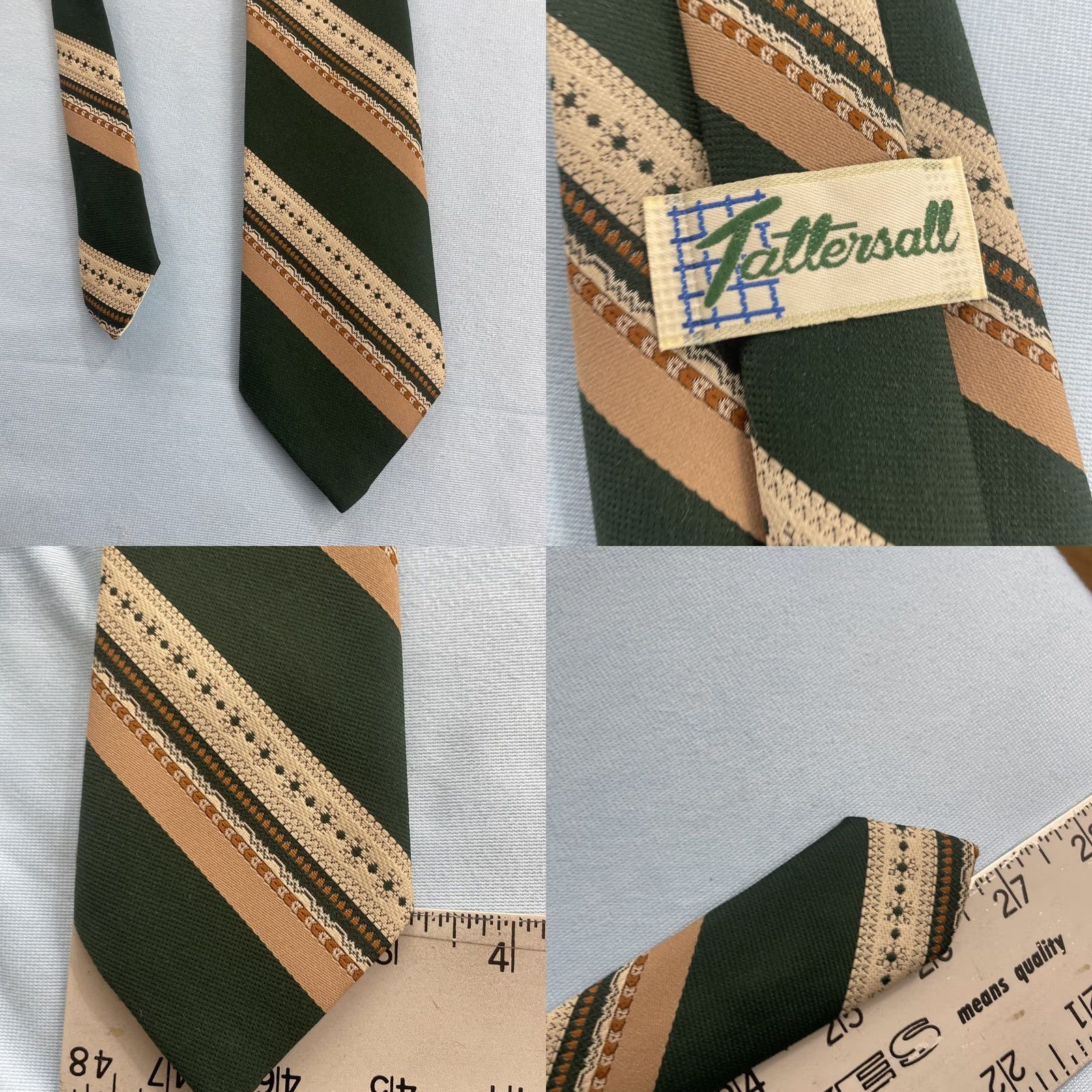 Vintage VINTAGE Tattersall Repp Tie Woven Textured Green Brown Western Necktie 3x57 Men Tie 57"-60" Size ONE SIZE - 10 Thumbnail
