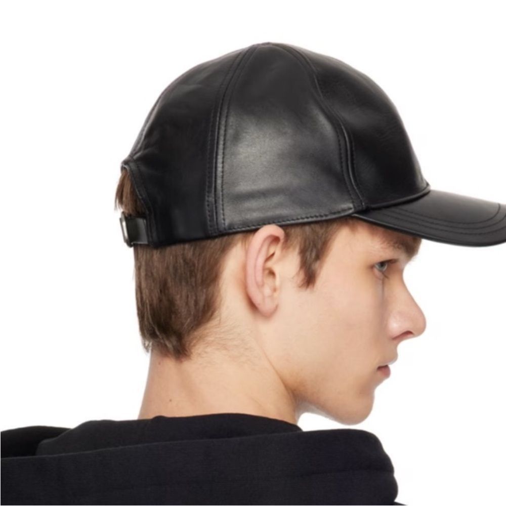 Jil Sander Jil Sander men’s Black Calfskin Cap, Black, Size Small, NWT Size ONE SIZE - 3 Thumbnail
