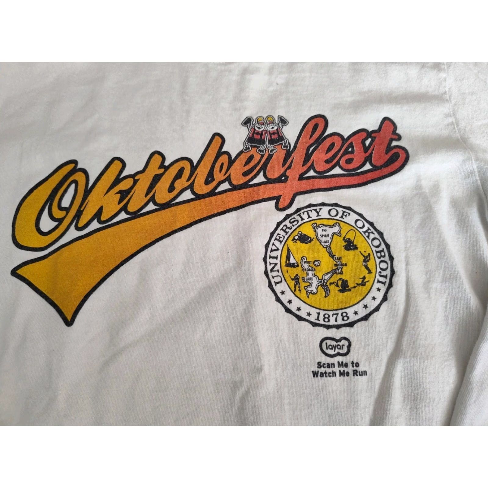 Gildan VINTAGE Gildan Oktoberfest University of Okoboji Long Sleeve Tee Shirt Size Small White Graphic Print Unisex Adult Size US S / EU 44-46 / 1 - 4 Thumbnail