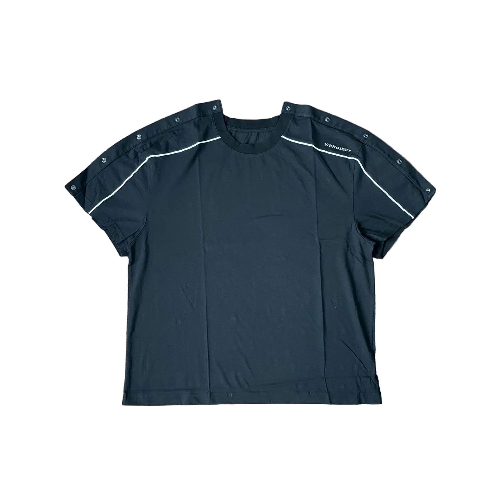Y/Project Black Embroidered Logo Snap Button Detail Oversized T-Shirt Size S / US 4 / IT 40 - 1 Thumbnail