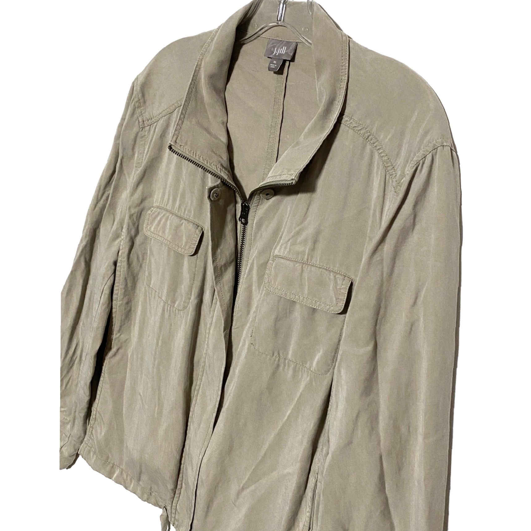 J. Jill J Jill Jacket Front Zipper Flap Pockets Tencel Lyocell Drawstring Hem Womens XL Cream Lyocell Jacket Womens XL Size XL / US 12-14 / IT 48-50 - 3 Thumbnail