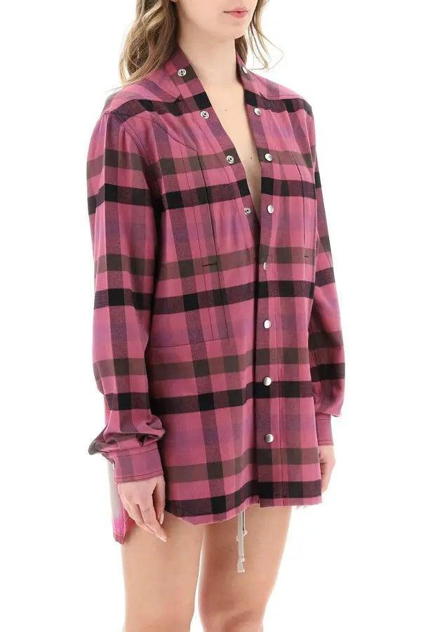 Rick Owens o1y0126 Checked Shirt in Mauve Size S / US 4 / IT 40 - 2 Thumbnail