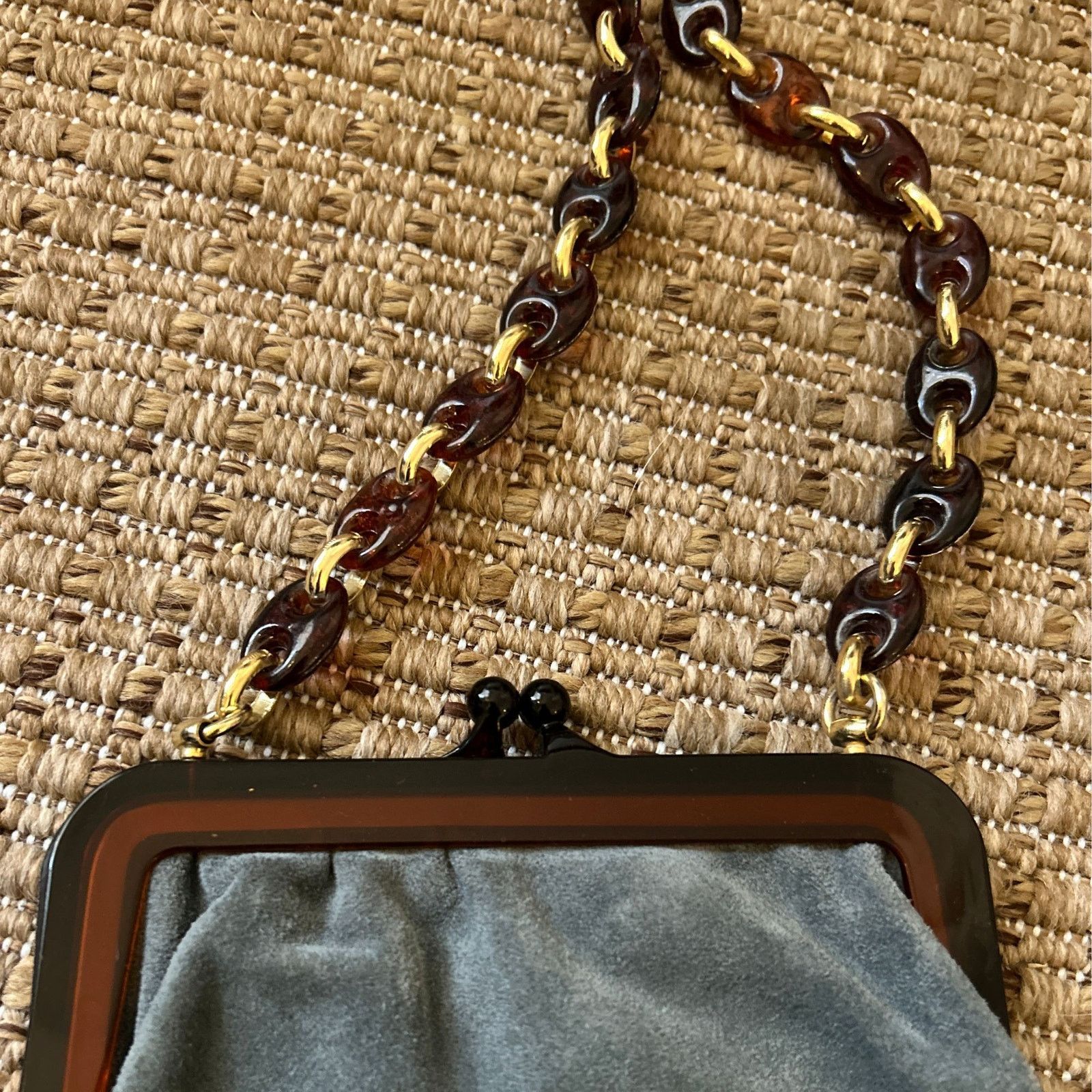Vintage Vintage Walborg Suede Bag – Grey Suede, Tortoise Lucite Size ONE SIZE - 4 Thumbnail