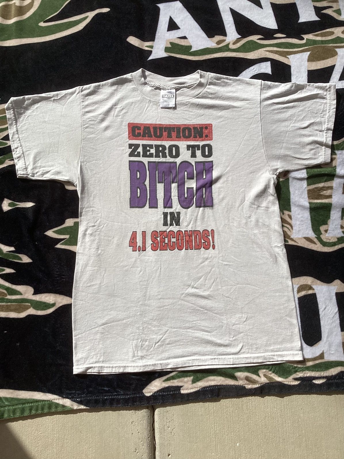 Tultex Vtg 92 Caution zero to bitch in 4.1 seconds funny saying Tee Size US L / EU 52-54 / 3 - 1 Thumbnail