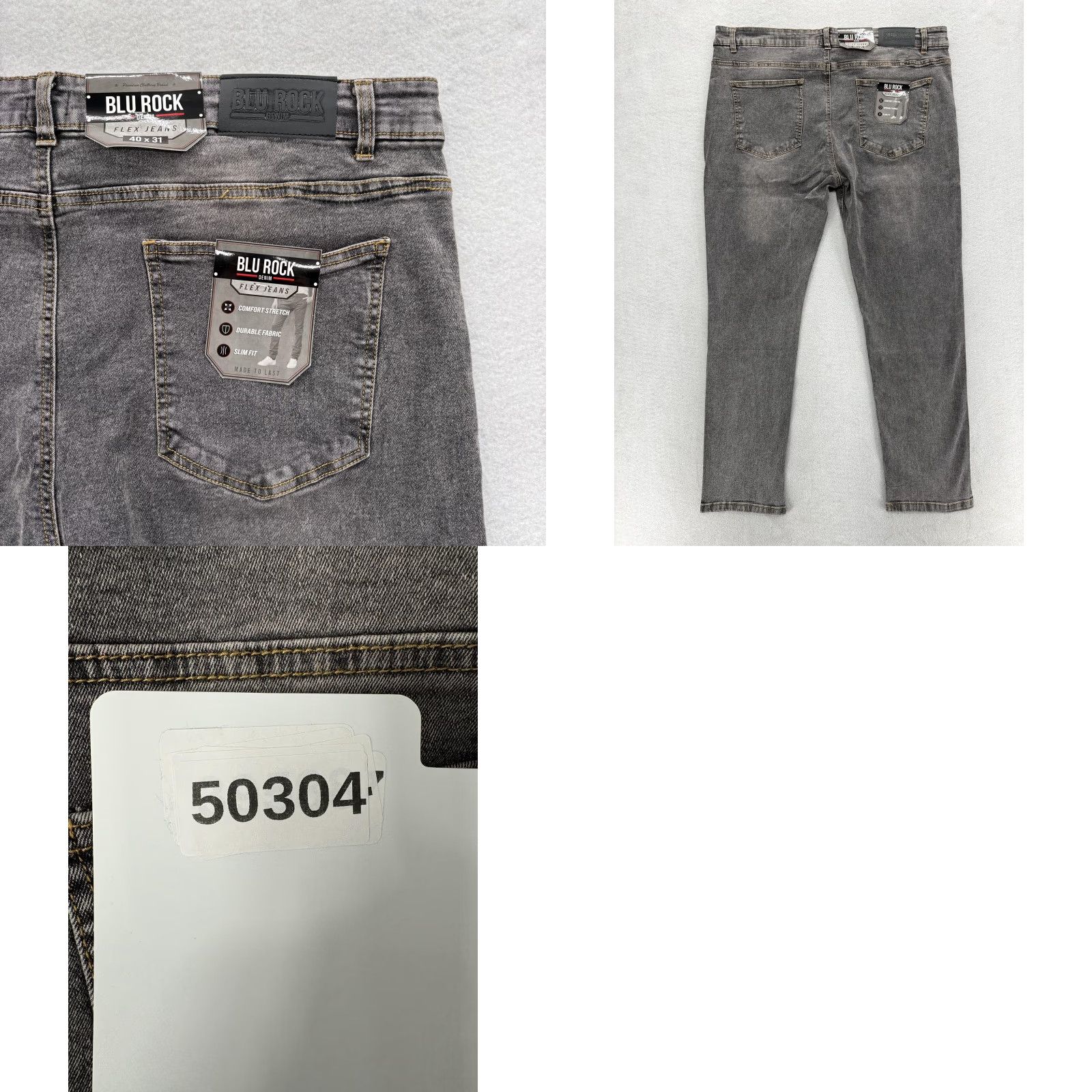 Denime Blu Rock Jeans Mens 40x31 Gray Medium Wash Slim Tapered Stretch Denim NWT Size US 40 / EU 56 - 9 Thumbnail