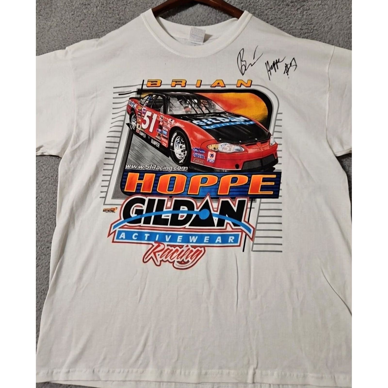 Gildan VINTAGE Nascar Shirt Mens XL Brian Hoppe Graphic Back Hit Y2k 90s Flames Signed White Size US XL / EU 56 / 4 - 2 Thumbnail
