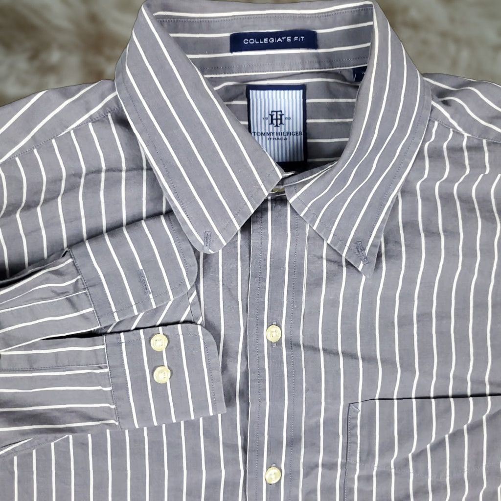Tommy Hilfiger Tommy Hilfiger Dress Shirt Size 16 Gray Striped Button-Down Regular Fit Men’s Size US L / EU 52-54 / 3 - 1 Thumbnail