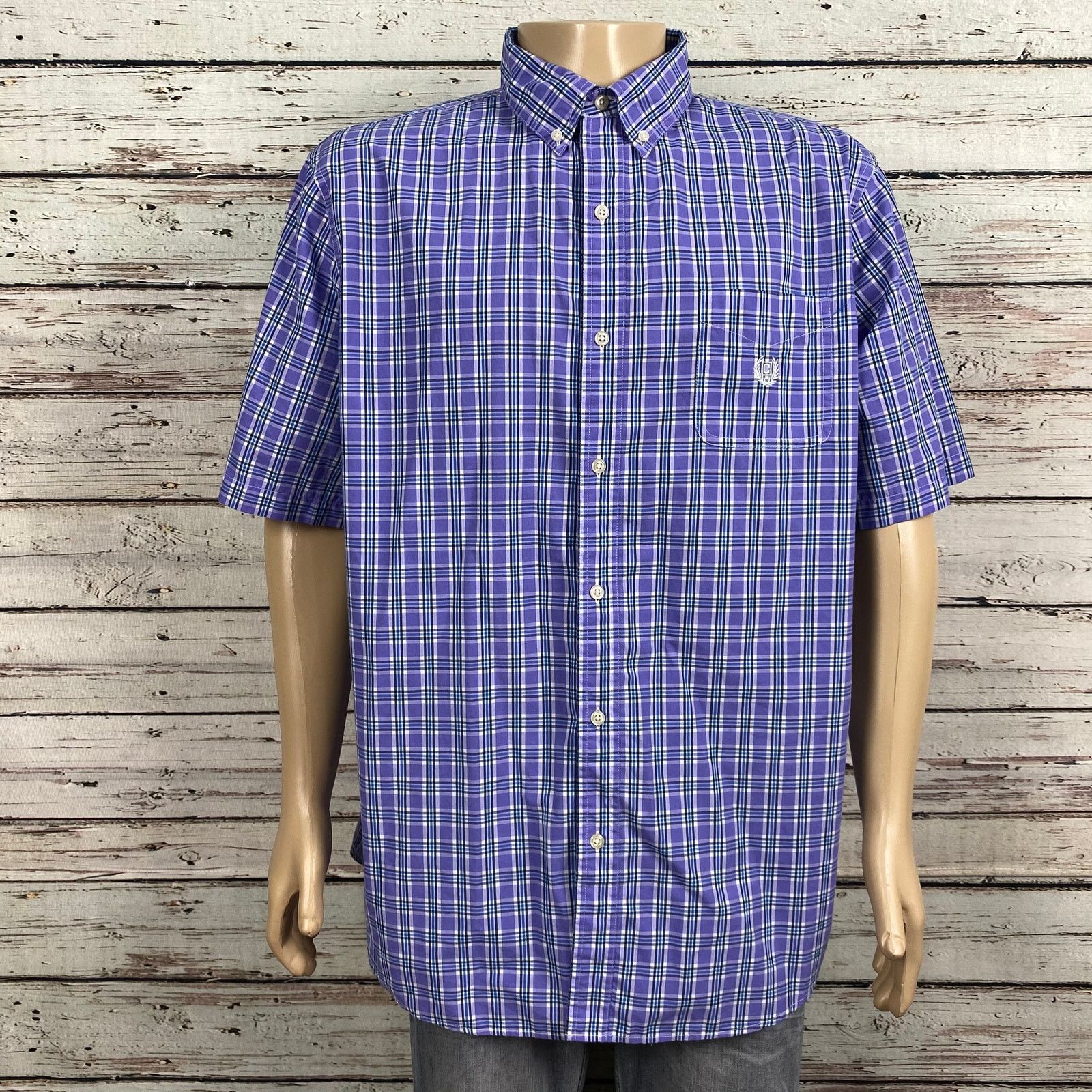 Chaps Chaps Purple Blue Plaid Button Front Shirt XXL Short Sleeve Size US XXL / EU 58 / 5 - 5 Thumbnail