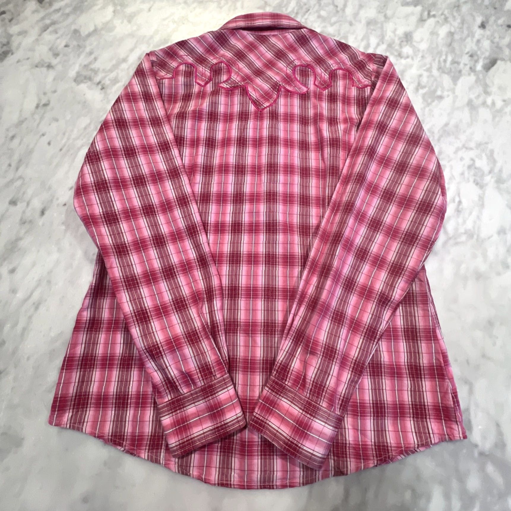 Vintage Life Style Women's Western Snap Shirt Long Sleeve Plaid Pink Rhinestones Large Size L / US 10 / IT 46 - 6 Thumbnail