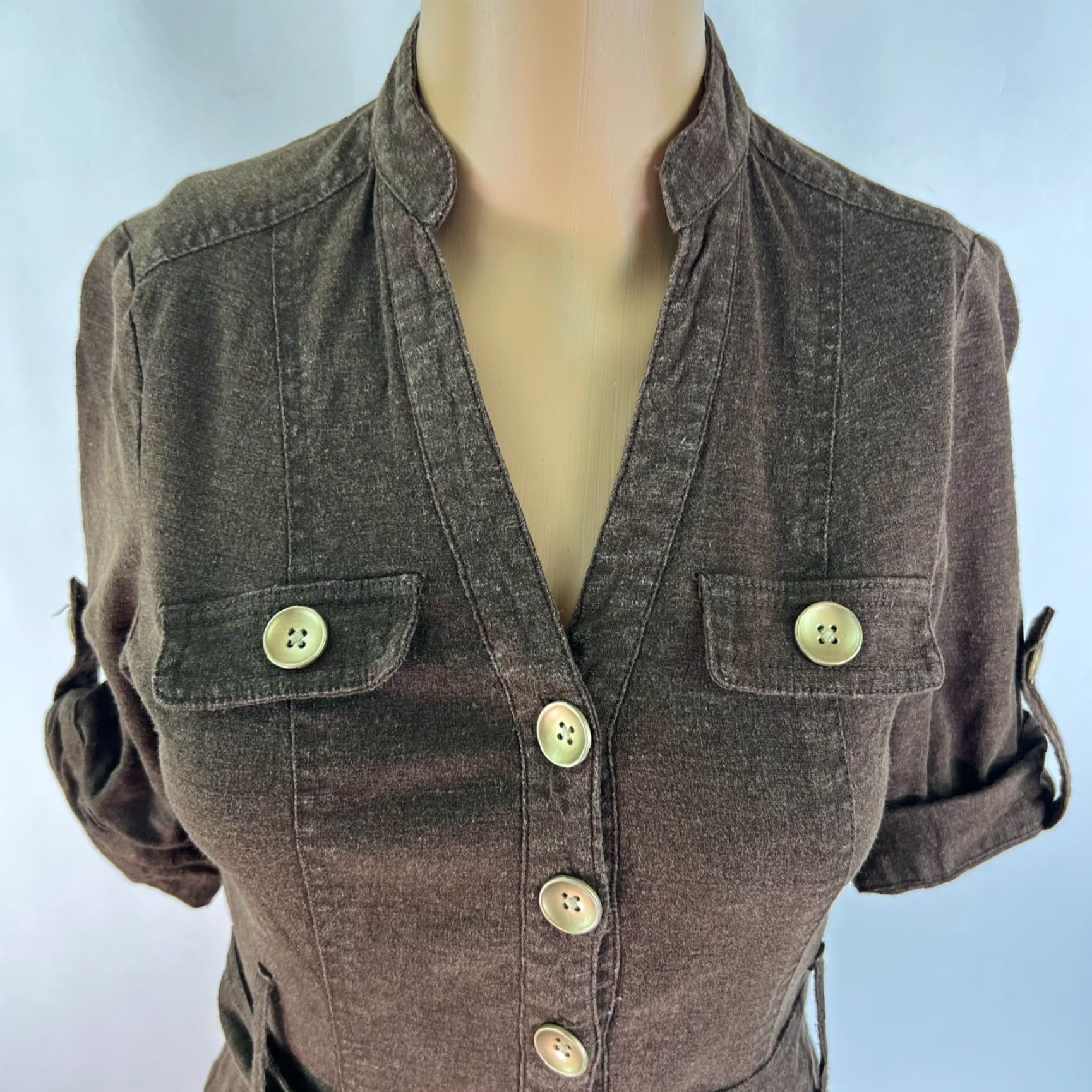 Vintage VTG New York & Co Utility Linen Midi Dress Shirt Dress XS Brown Belt Maxi? Size XS / US 0-2 / IT 36-38 - 5 Thumbnail