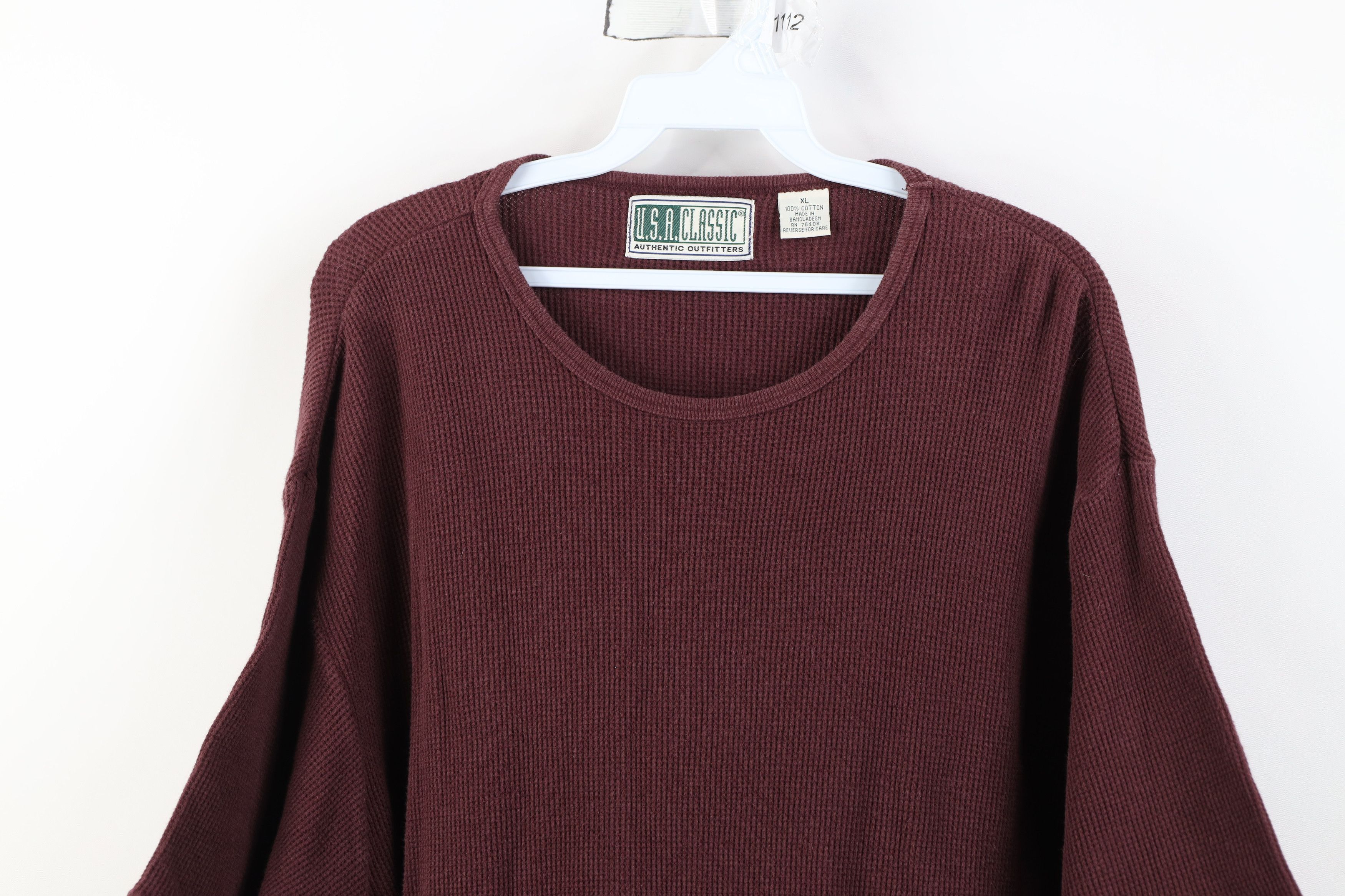 Vintage Vintage 90s Streetwear Thermal Waffle Knit T-Shirt Burgundy Size US XL / EU 56 / 4 - 2 Thumbnail