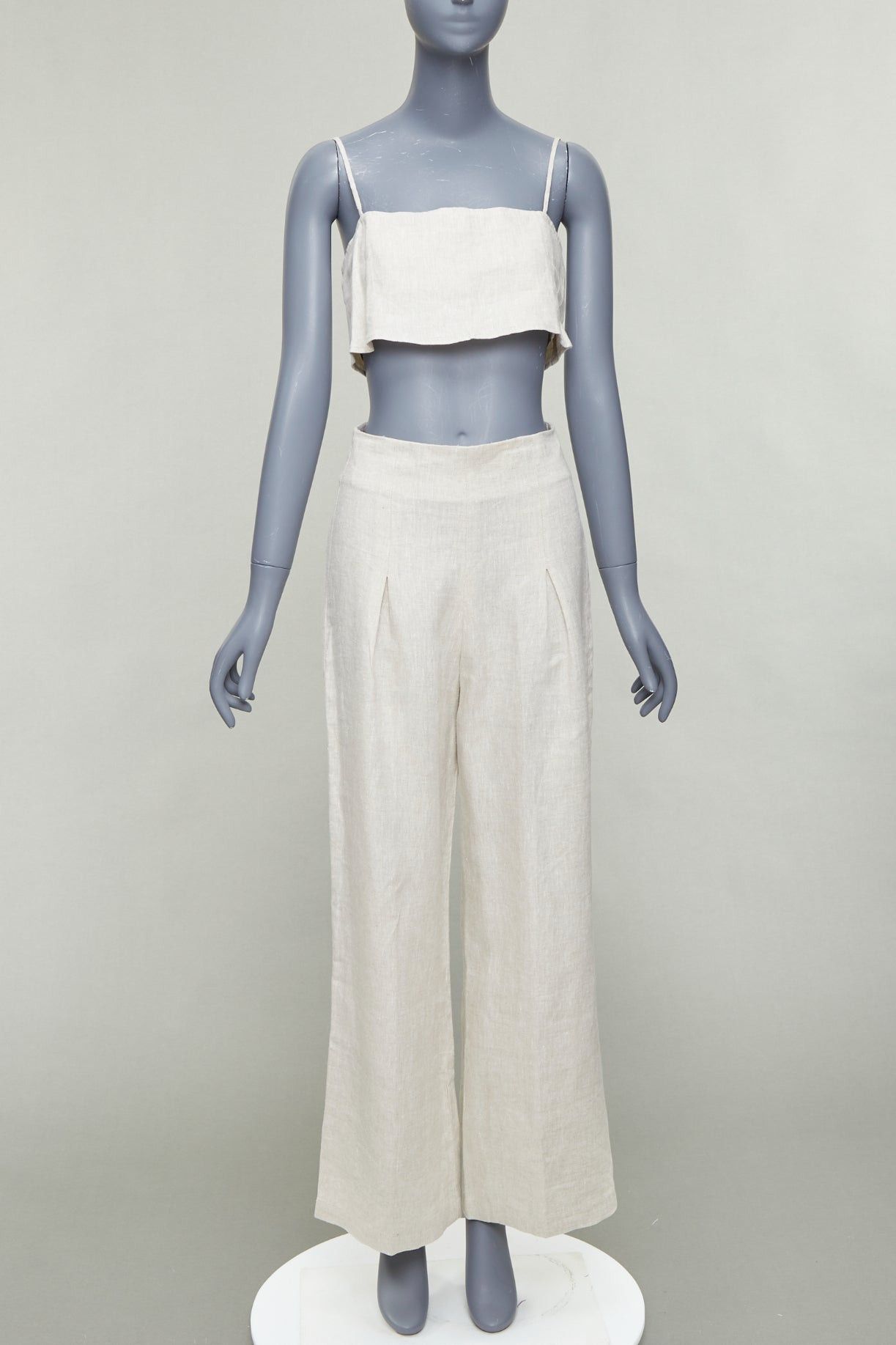 Reformation REFORMATION beige 100% linen camisole crop top wide pants set US2 S Size 26" / US 2 / IT 38 - 1 Thumbnail