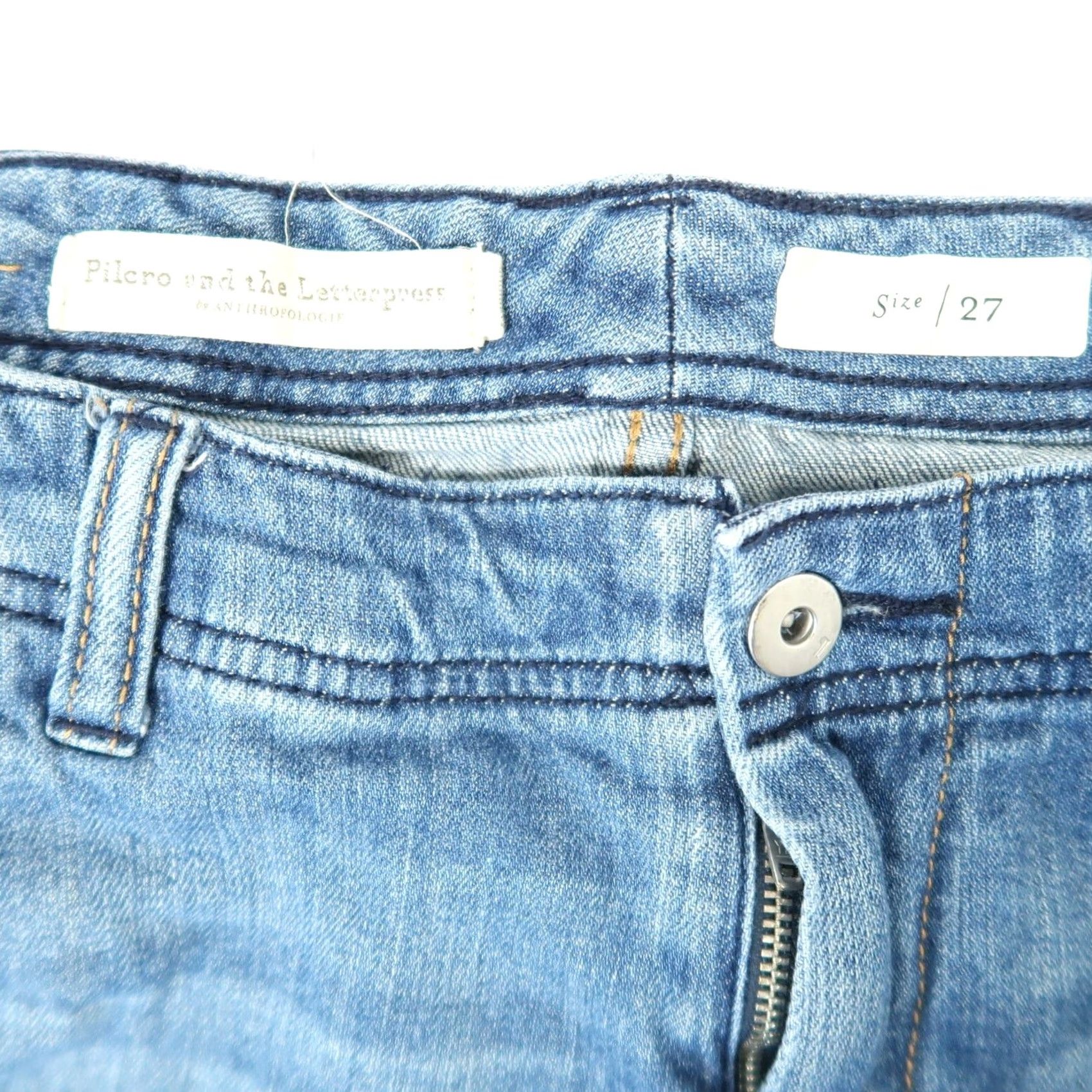 Vintage VINTAGE Pilcro and the Letterpress by Anthropologie Denim Jeans 27 Women Straight Low Rise 28 Inseam blue Size 27" / US 4 / IT 40 - 4 Thumbnail