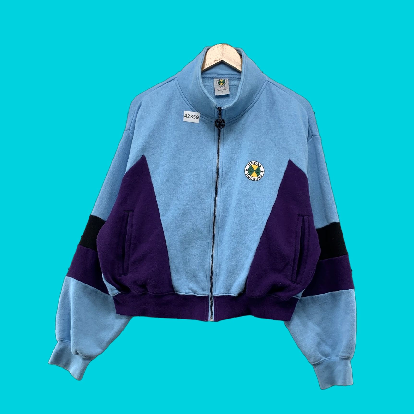 Vintage VINTAGE Cross Colours Fleece Jacket Full Zip Blue Medium Spell Out Logo Womens Size M / US 6-8 / IT 42-44 - 1 Thumbnail