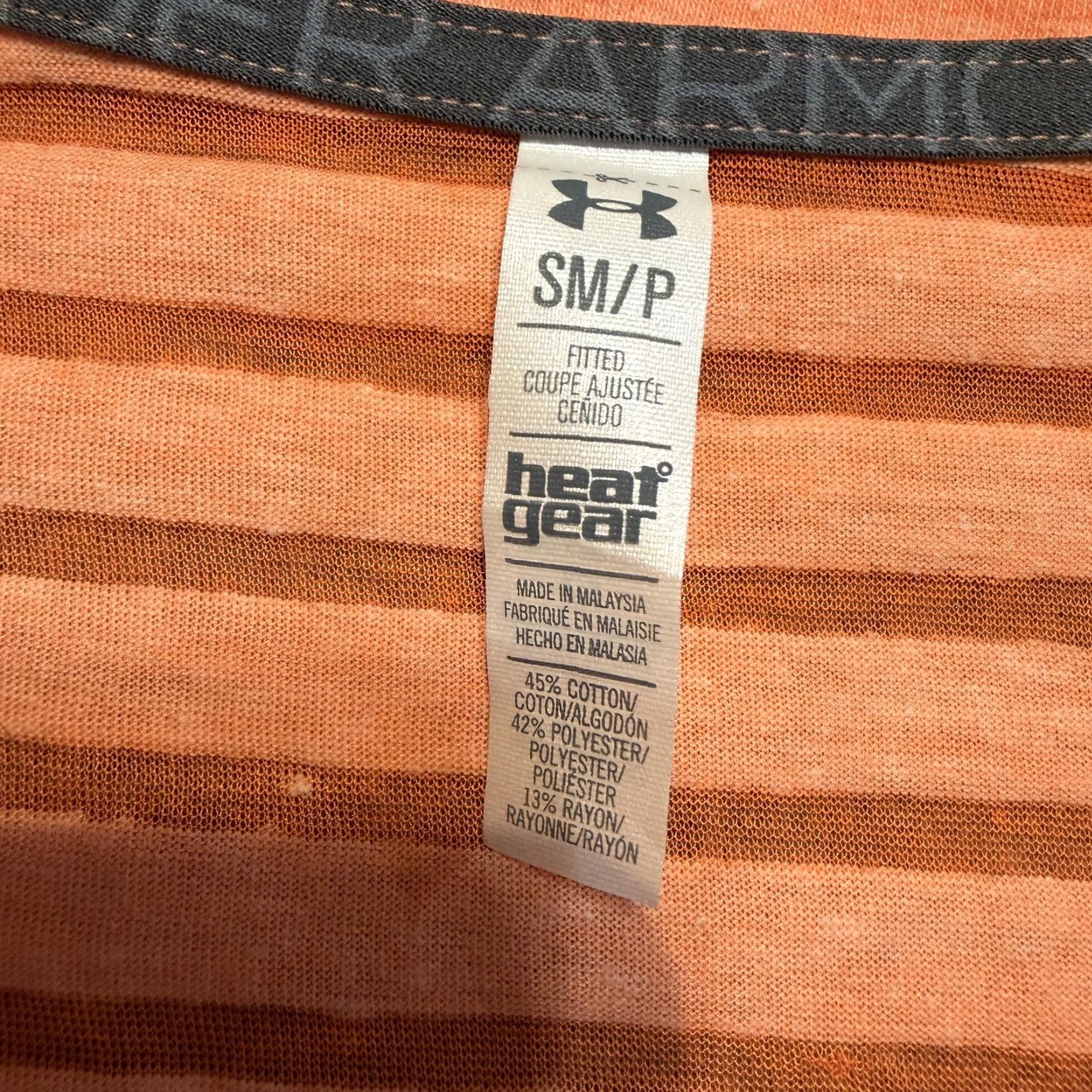 Under Armour Under Armour Shirt Women's Fitted T-Shirt S Orange Stripe Charged Cotton Heatgear Semi-Sheer V-Neck Short Sleeve Yoga Running Gym Training 90s Y2K Size S / US 4 / IT 40 - 6 Thumbnail