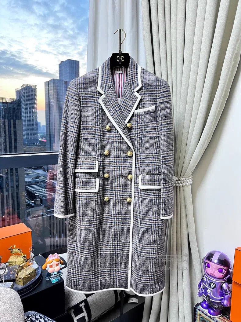 Thom Browne Thom Browne Autumn and Winter Thin Plaid Long Coat with Wh Size S / US 4 / IT 40 - 1 Thumbnail