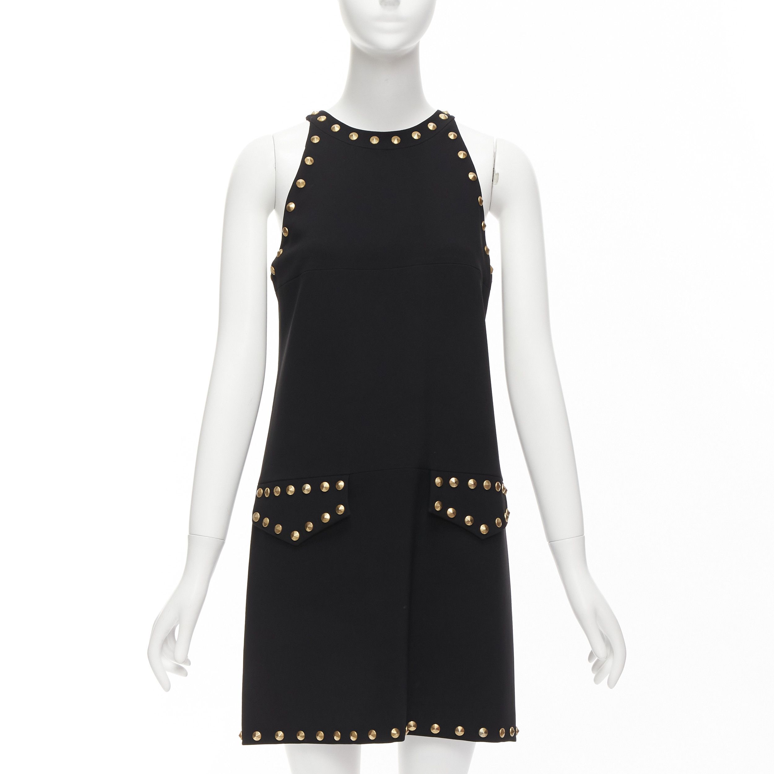 image of Moschino Black Gold Studded Pocket Flaps Sleeveless Dress It40 S, Women's (Size Small)