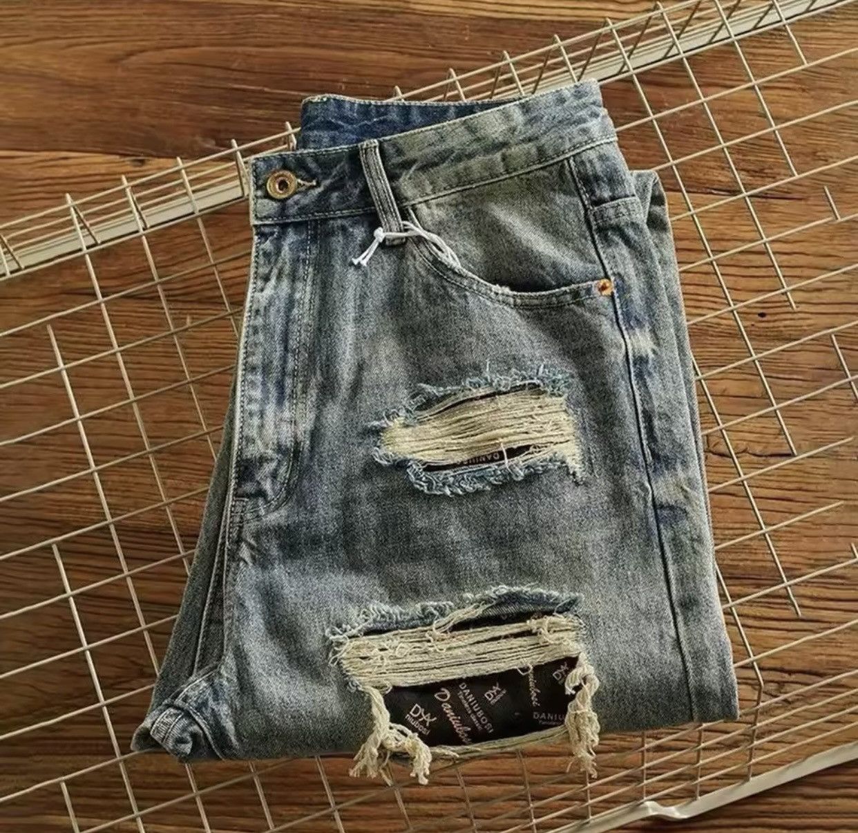 Denime × Vintage Mens Jeans Ripped Casual Pants Size US 32 / EU 48 - 6 Thumbnail