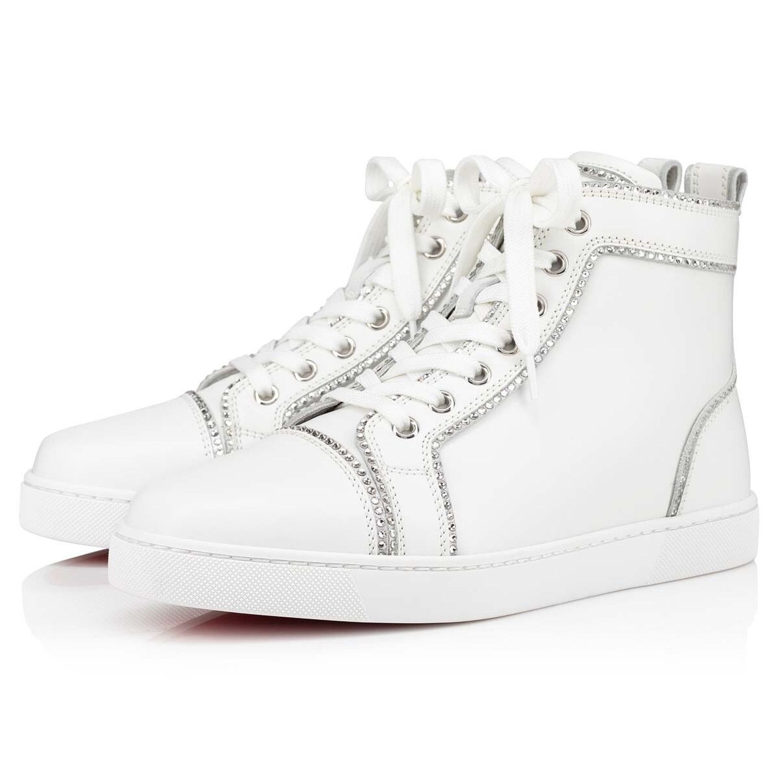 Christian Louboutin Louis Bordo Strass White Leather Flat High Top Sneaker 37 Size US 7 / IT 37 - 1 Thumbnail
