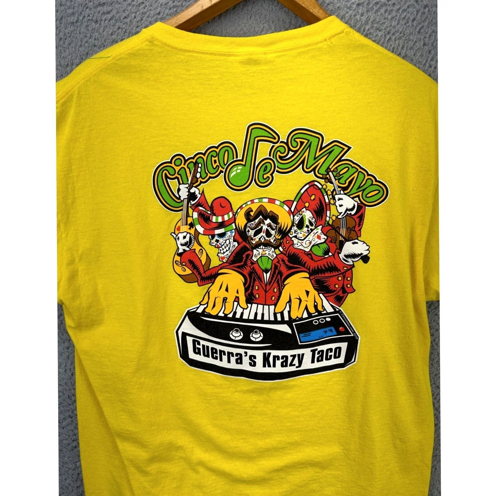 Fruit Of The Loom Cinco de Mayo Yellow T Shirt Size Large Graphic Guerra's Krazy Taco Mens Short Sleeve Crew Neck Cotton T-Shirt Vintage? No Size US L / EU 52-54 / 3 - 4 Thumbnail