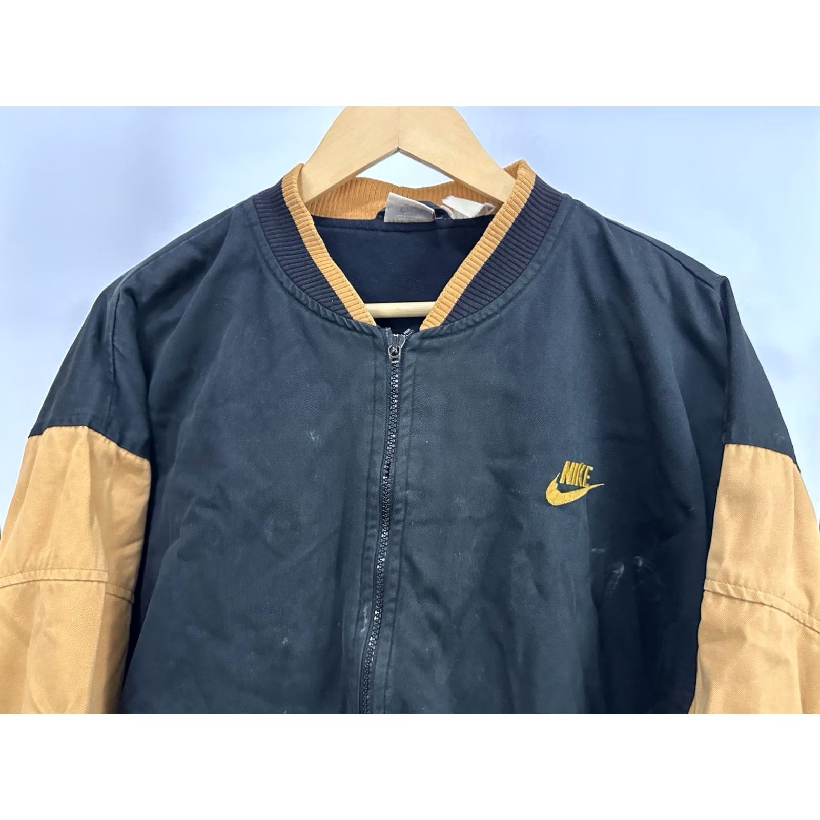 Nike VTG Nike Block Spellout Black Gold Varsity Bomber Jacket XL Mens Distressed 80s Style Size US XL / EU 56 / 4 - 5 Thumbnail