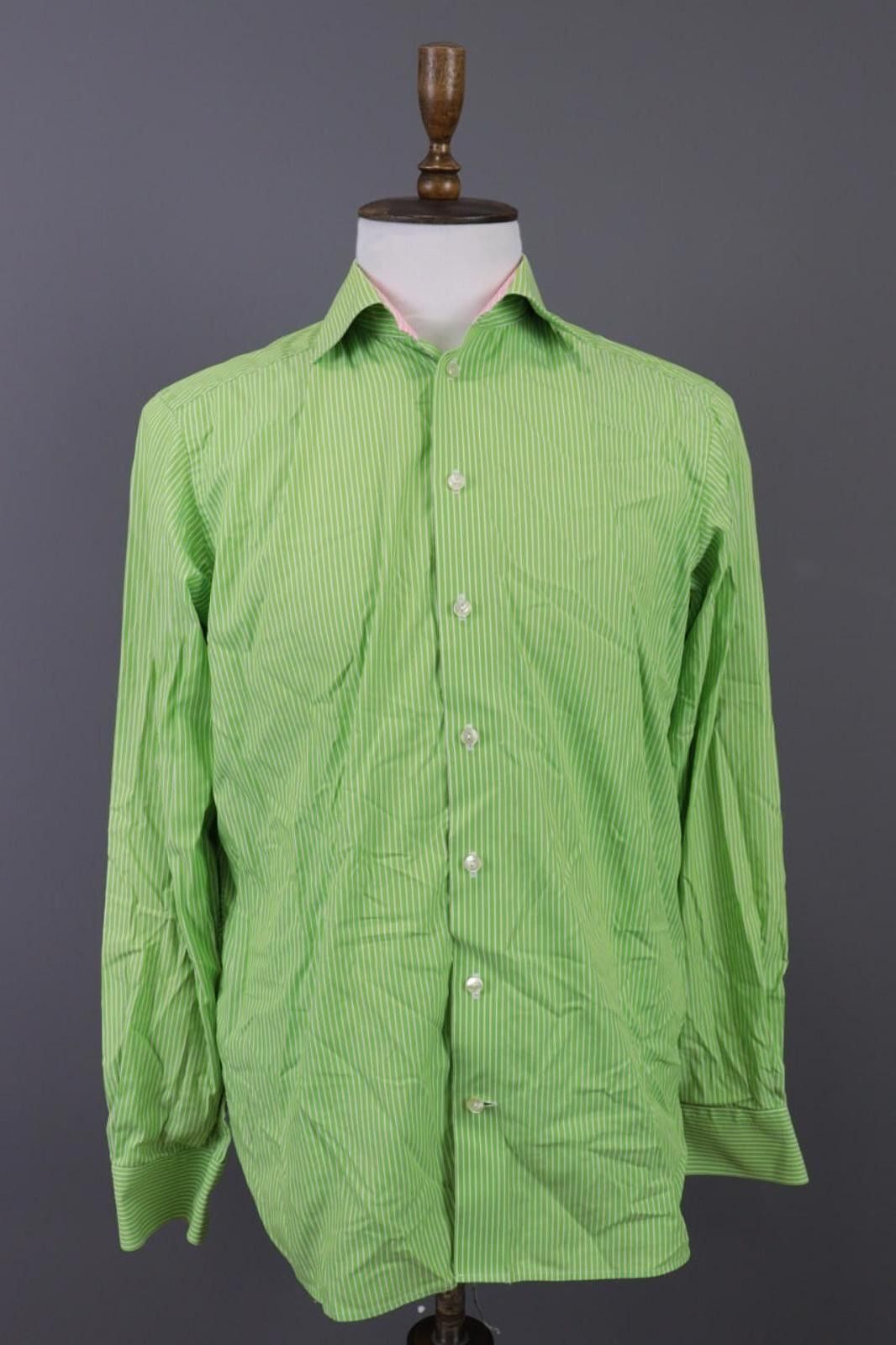 Eton Eton Contemporary Green Striped Luxury Shirt Size 41 /16 Size US M / EU 48-50 / 2 - 1 Thumbnail
