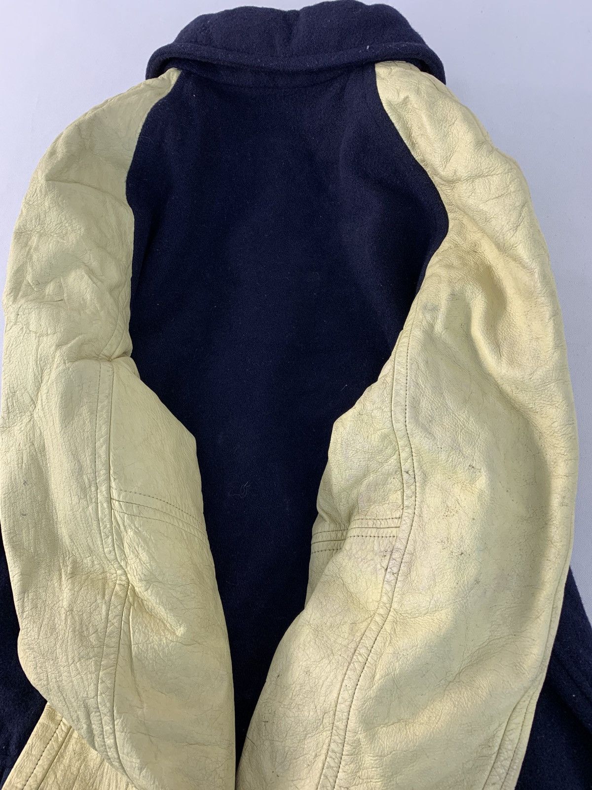 Japanese Brand × Vintage Comme Ca Boys Leather Sleeve Varsity Bomber Jacket Padded Size US S / EU 44-46 / 1 - 11 Thumbnail