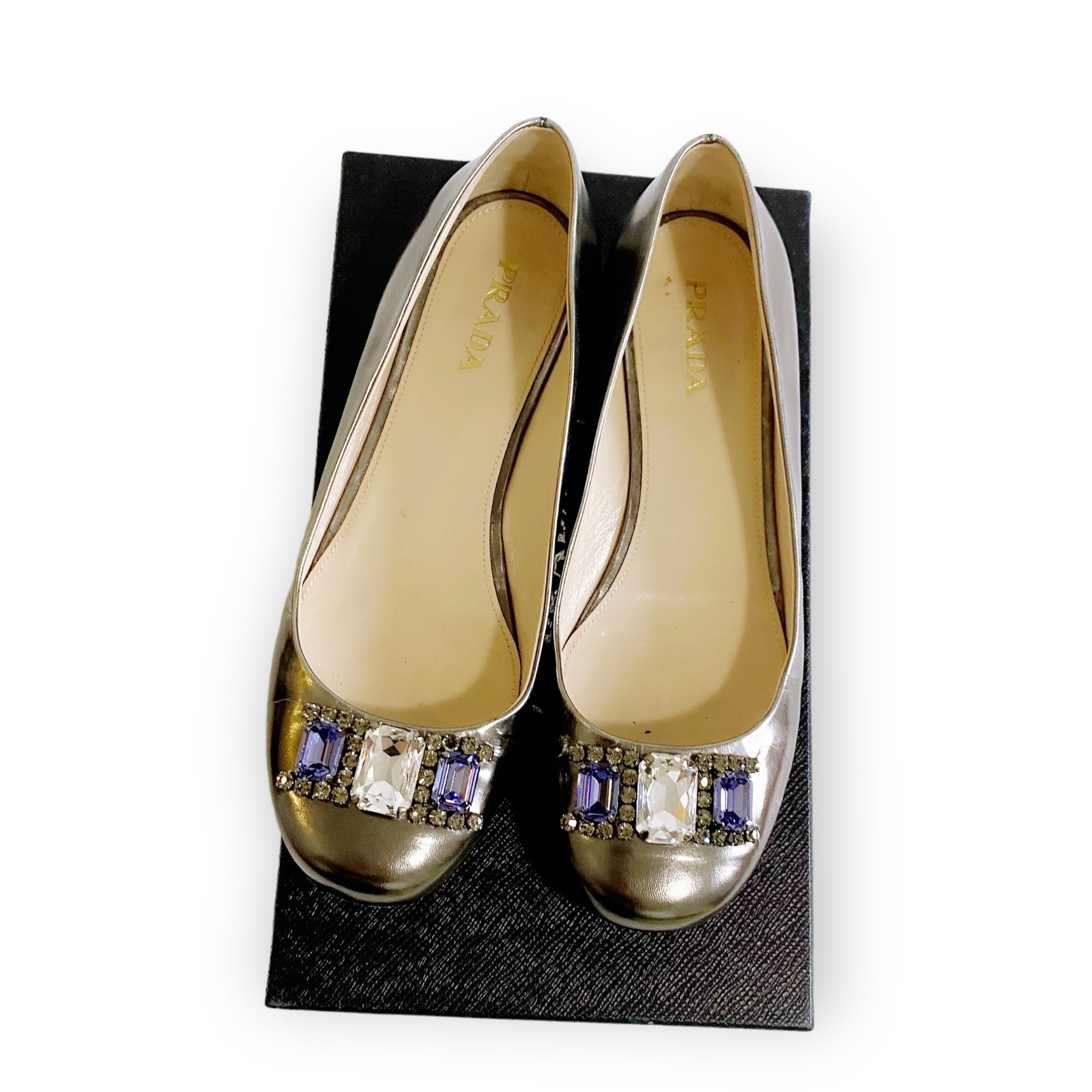 Prada Prada Pewter Metallic leather Jeweled flats, size 38.5 EU Size US 8.5 / IT 38.5 - 1 Thumbnail