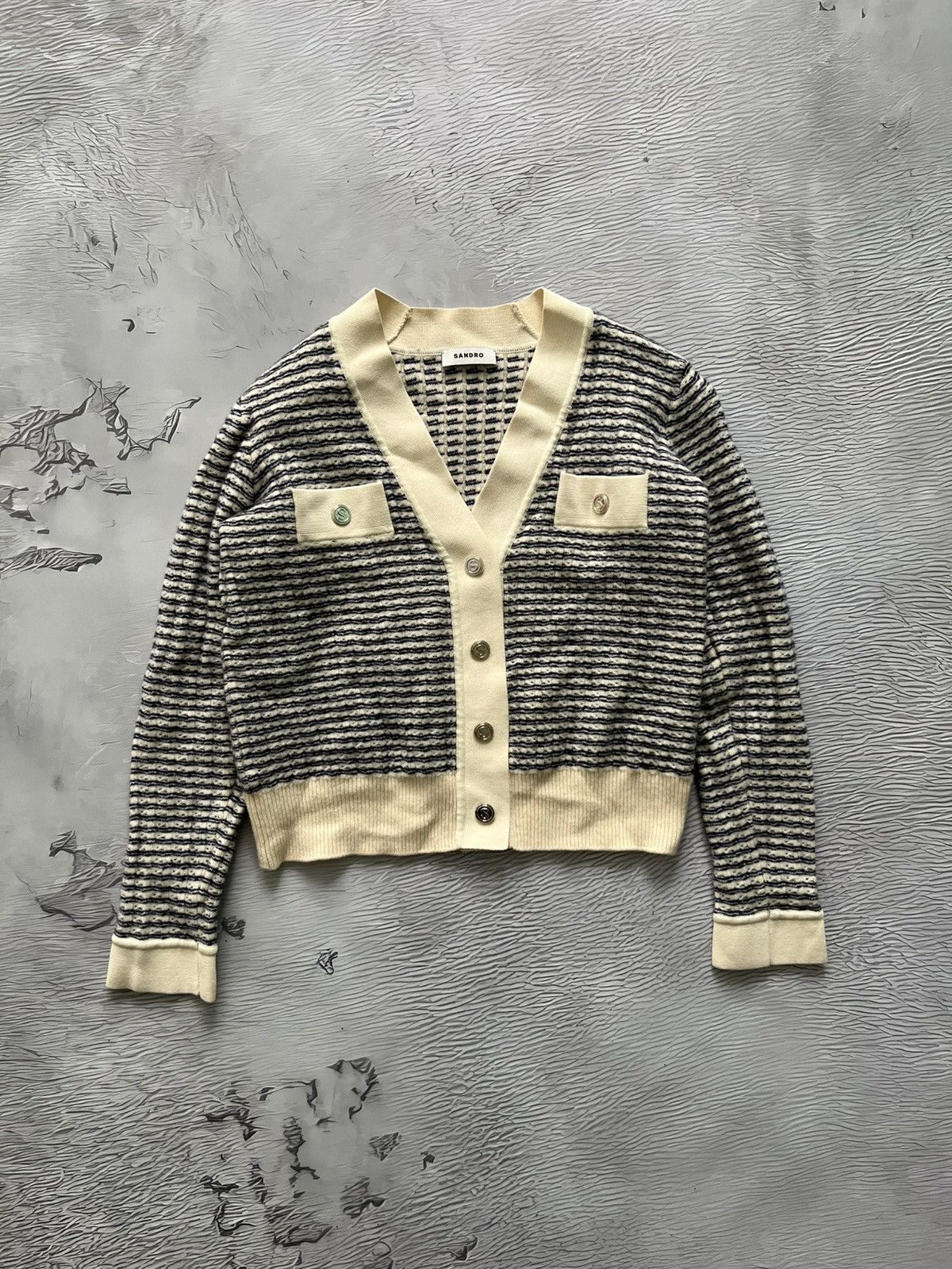 Sandro Sandro Luxury Stripped Cardigan V-Neck Sweater Wool Size S / US 4 / IT 40 - 3 Thumbnail