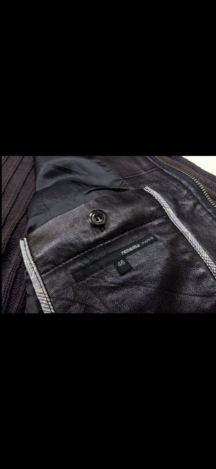 RENOMA Paris Sheepskin Leather Turtle Neck Knitwear Jacket